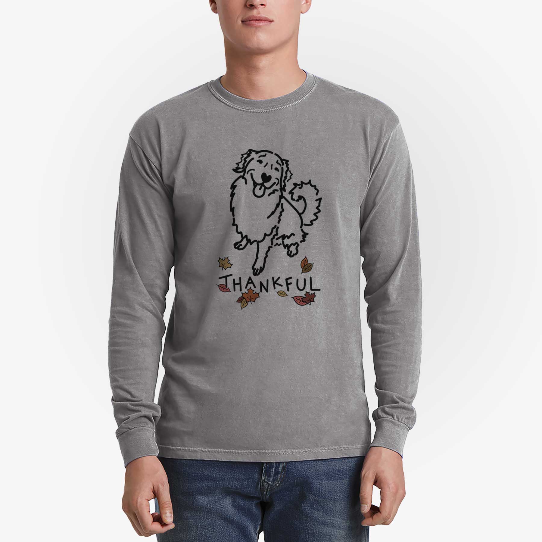 Thankful Golden Retriever - Brinkley - Men's Heavyweight 100% Cotton Long Sleeve