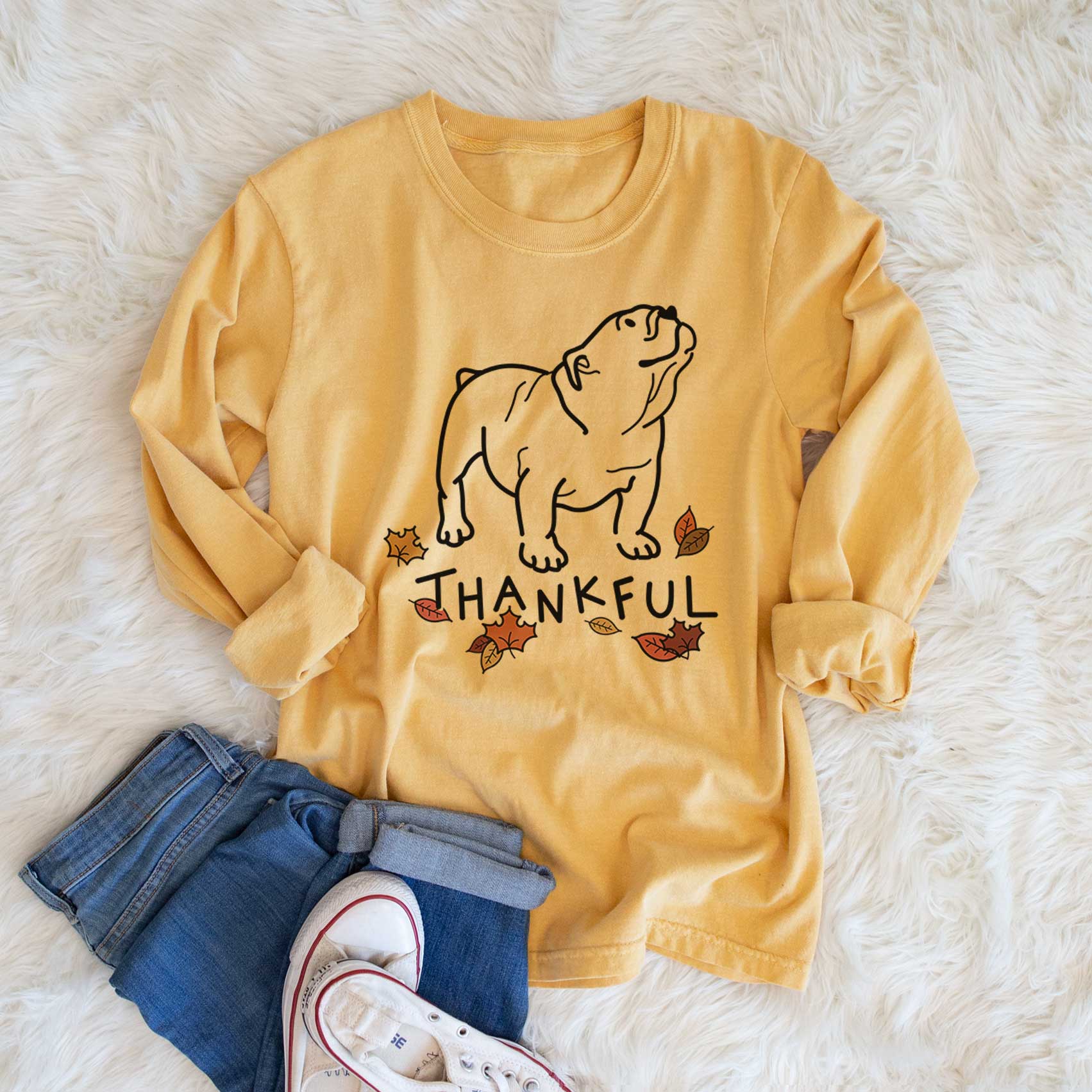 Thankful English Bulldog - Bruno - Men's Heavyweight 100% Cotton Long Sleeve