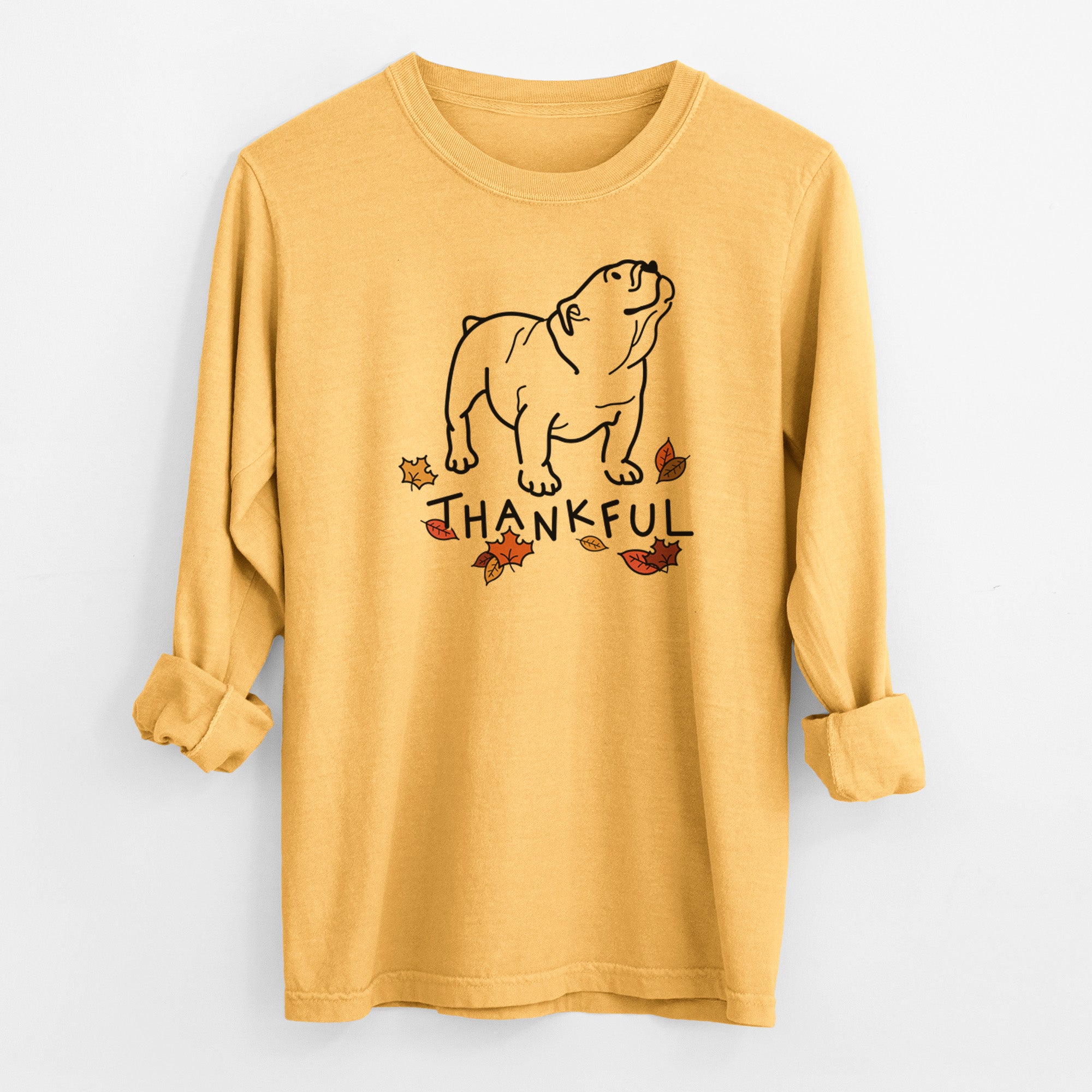 Thankful English Bulldog - Bruno - Men's Heavyweight 100% Cotton Long Sleeve