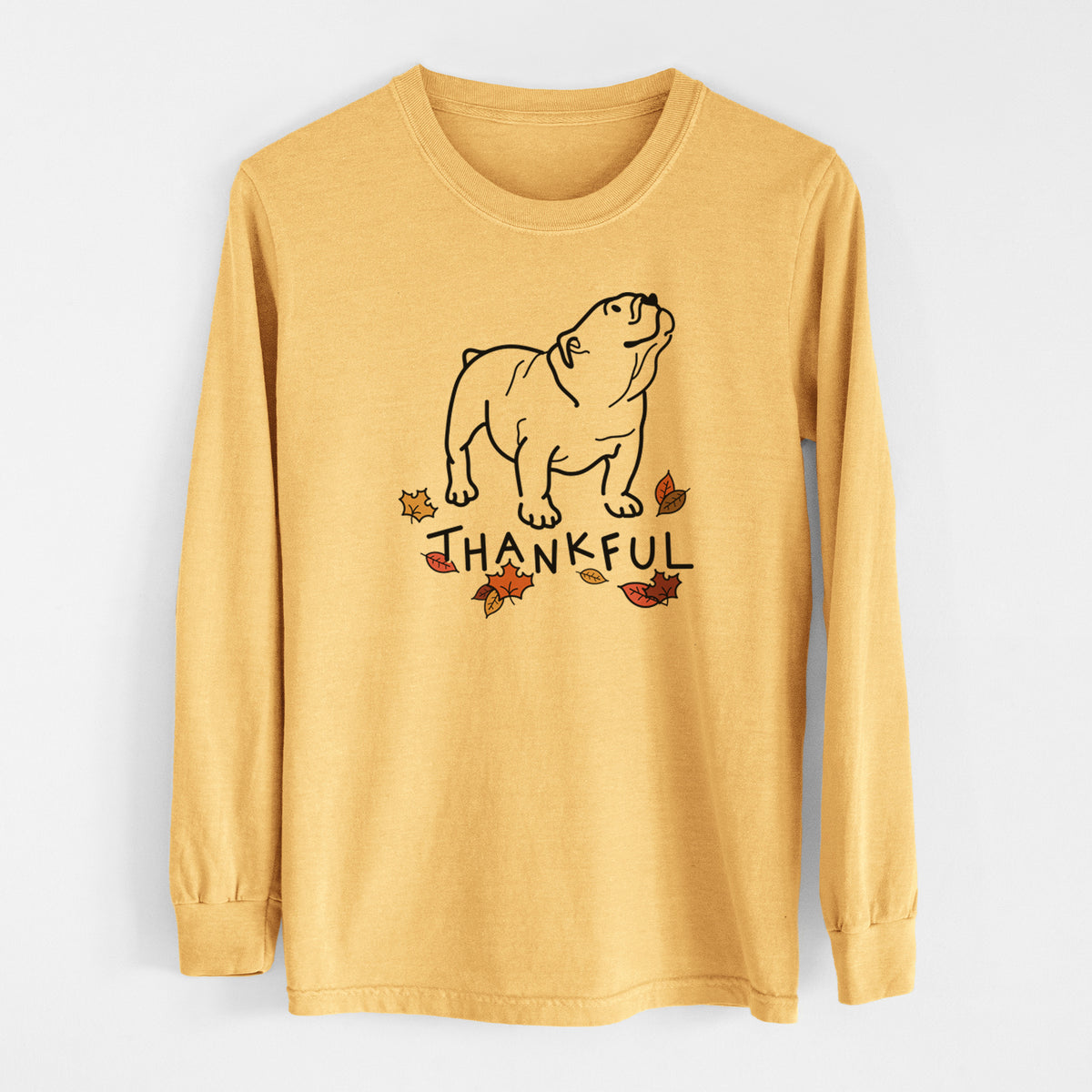 Thankful English Bulldog - Bruno - Men&#39;s Heavyweight 100% Cotton Long Sleeve