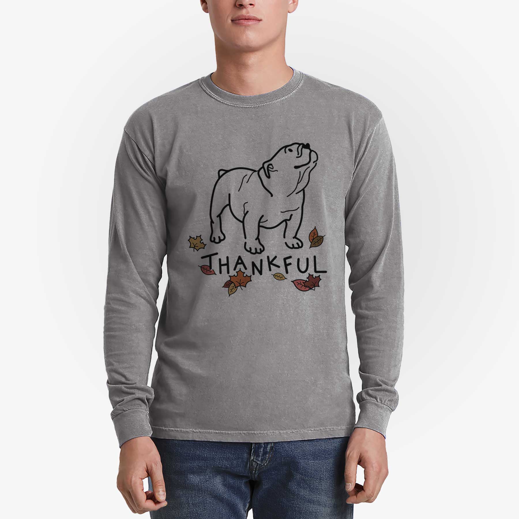 Thankful English Bulldog - Bruno - Men's Heavyweight 100% Cotton Long Sleeve