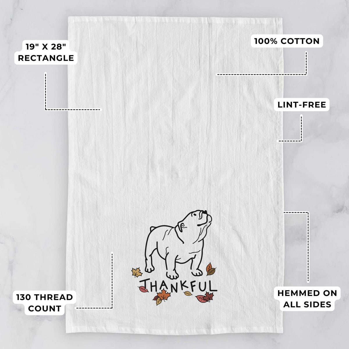 Thankful English Bulldog - Bruno - Tea Towel
