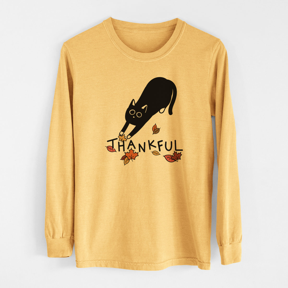 Thankful Black Cat - Bug - Men&#39;s Heavyweight 100% Cotton Long Sleeve