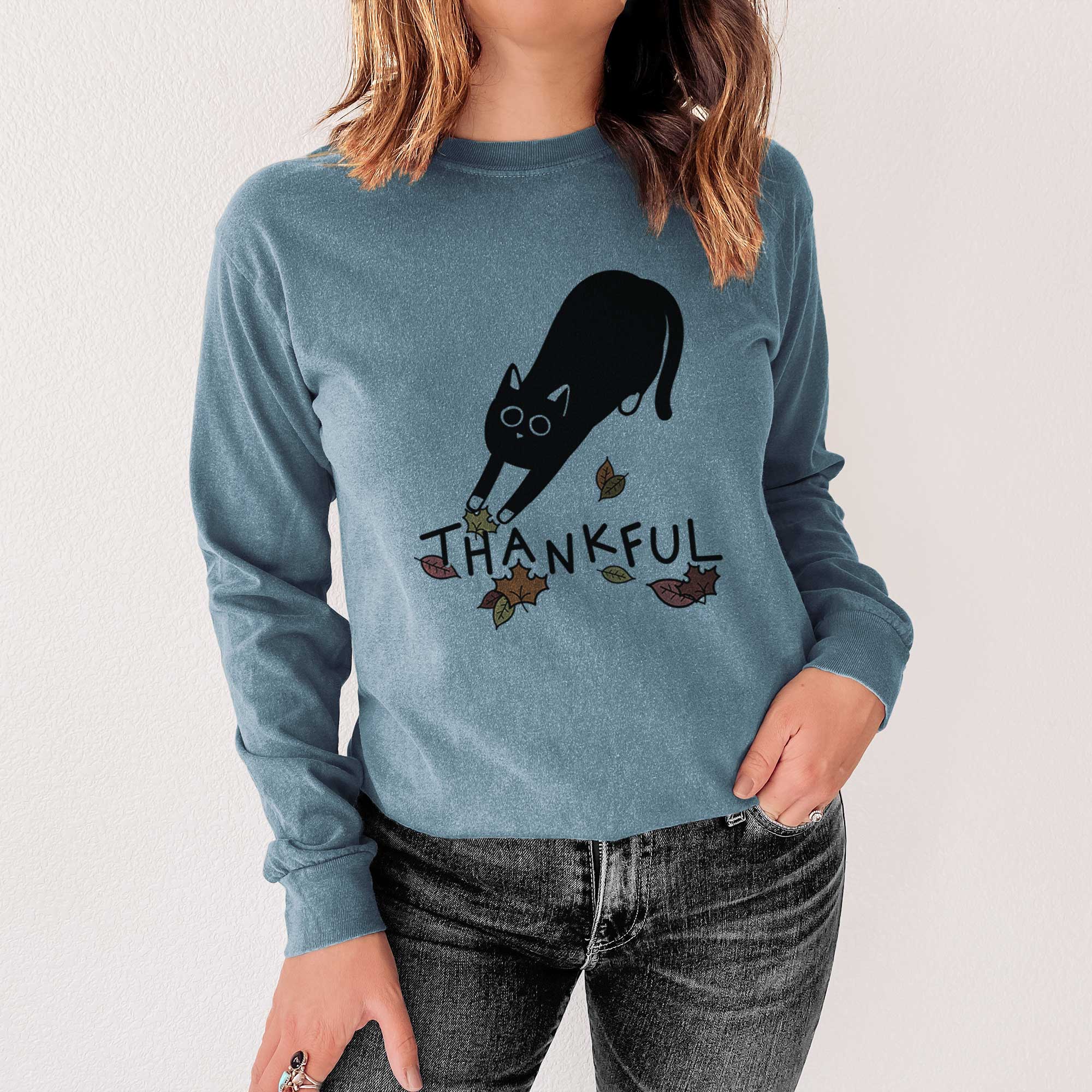 Thankful Black Cat - Bug - Men's Heavyweight 100% Cotton Long Sleeve