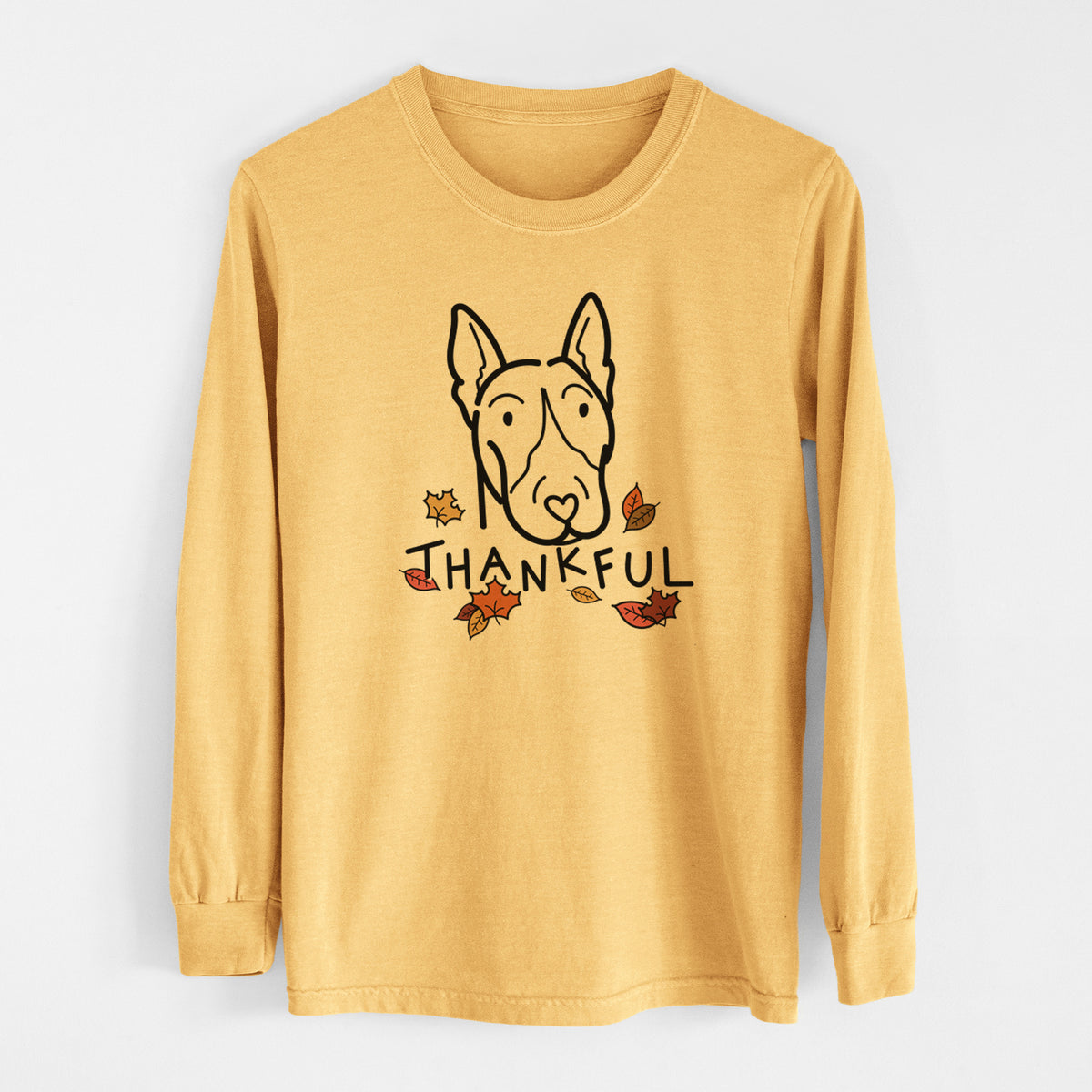 Thankful Bull Terrier - Men&#39;s Heavyweight 100% Cotton Long Sleeve