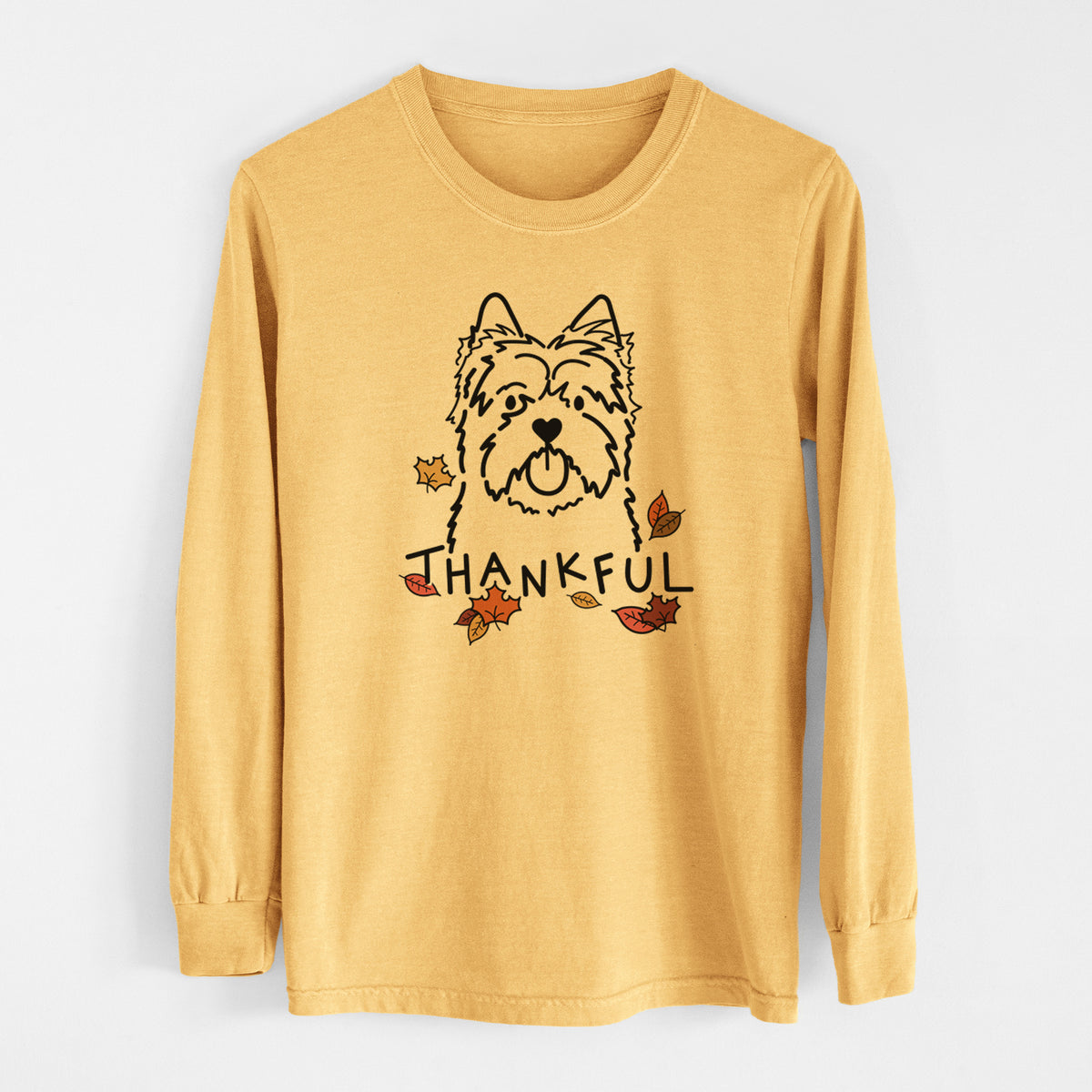 Thankful Cairn Terrier - Men&#39;s Heavyweight 100% Cotton Long Sleeve