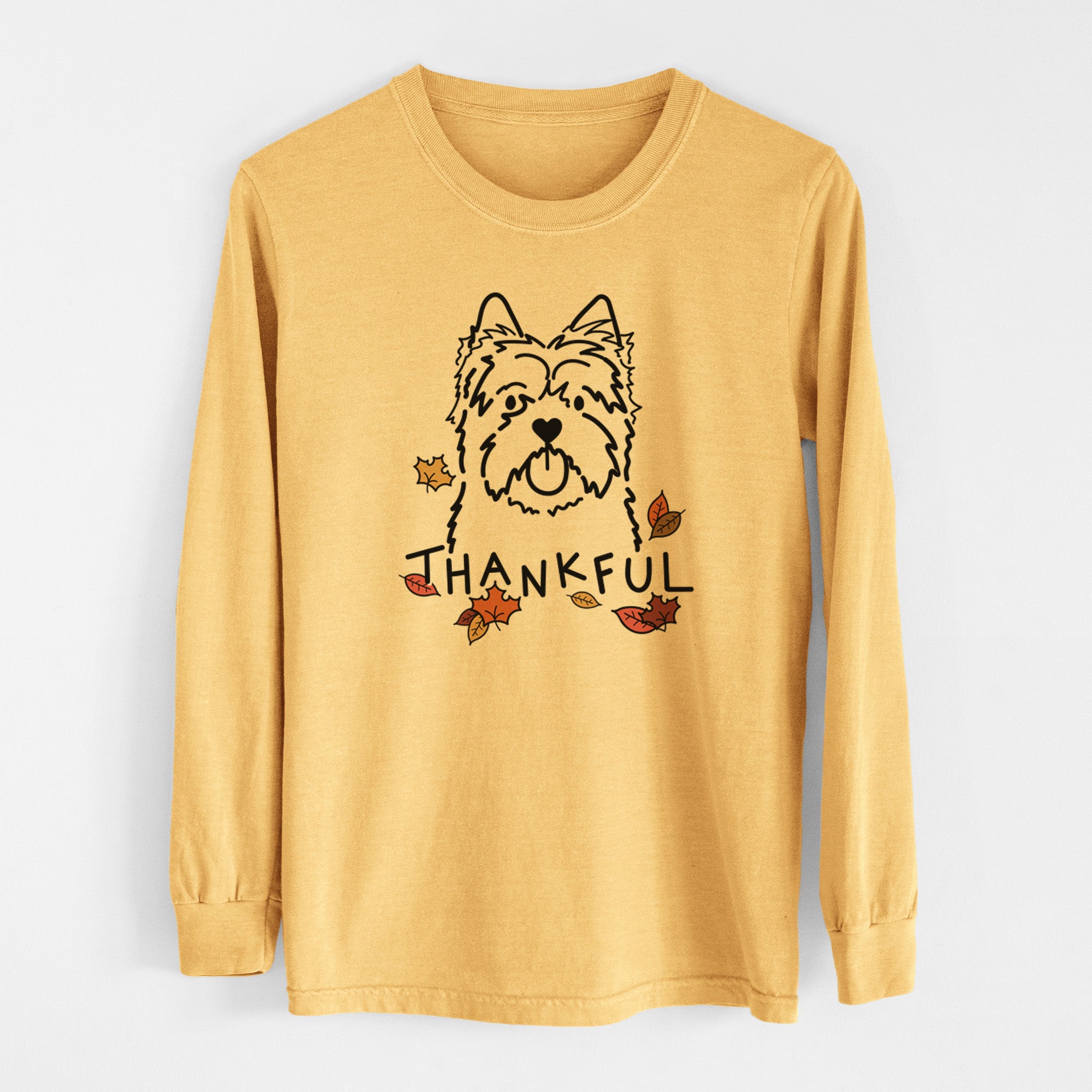 Thankful Cairn Terrier - Men's Heavyweight 100% Cotton Long Sleeve