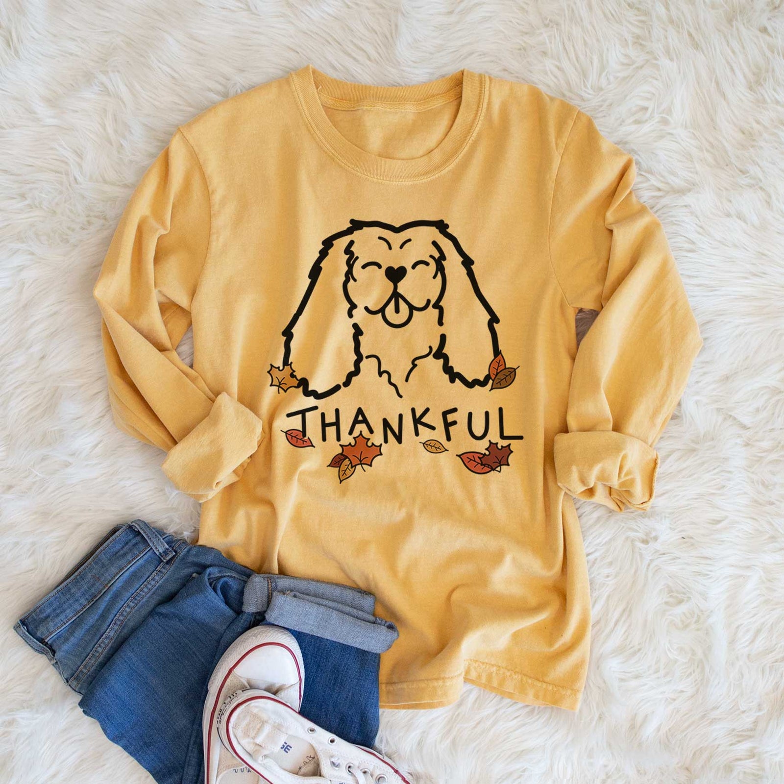 Thankful Cavalier King Charles Spaniel - Men's Heavyweight 100% Cotton Long Sleeve