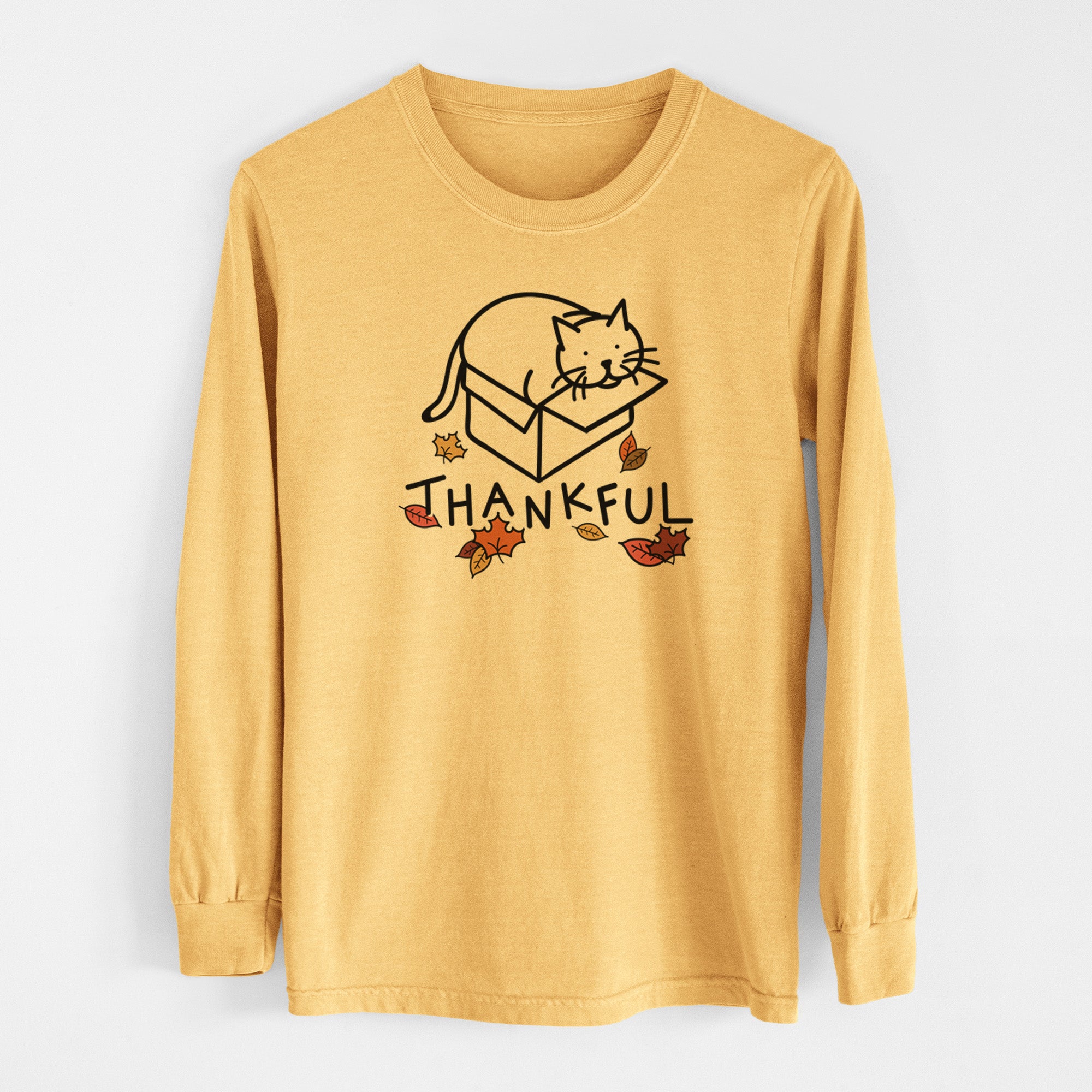 Thankful Cat in a Box - Charlie - Men's Heavyweight 100% Cotton Long Sleeve