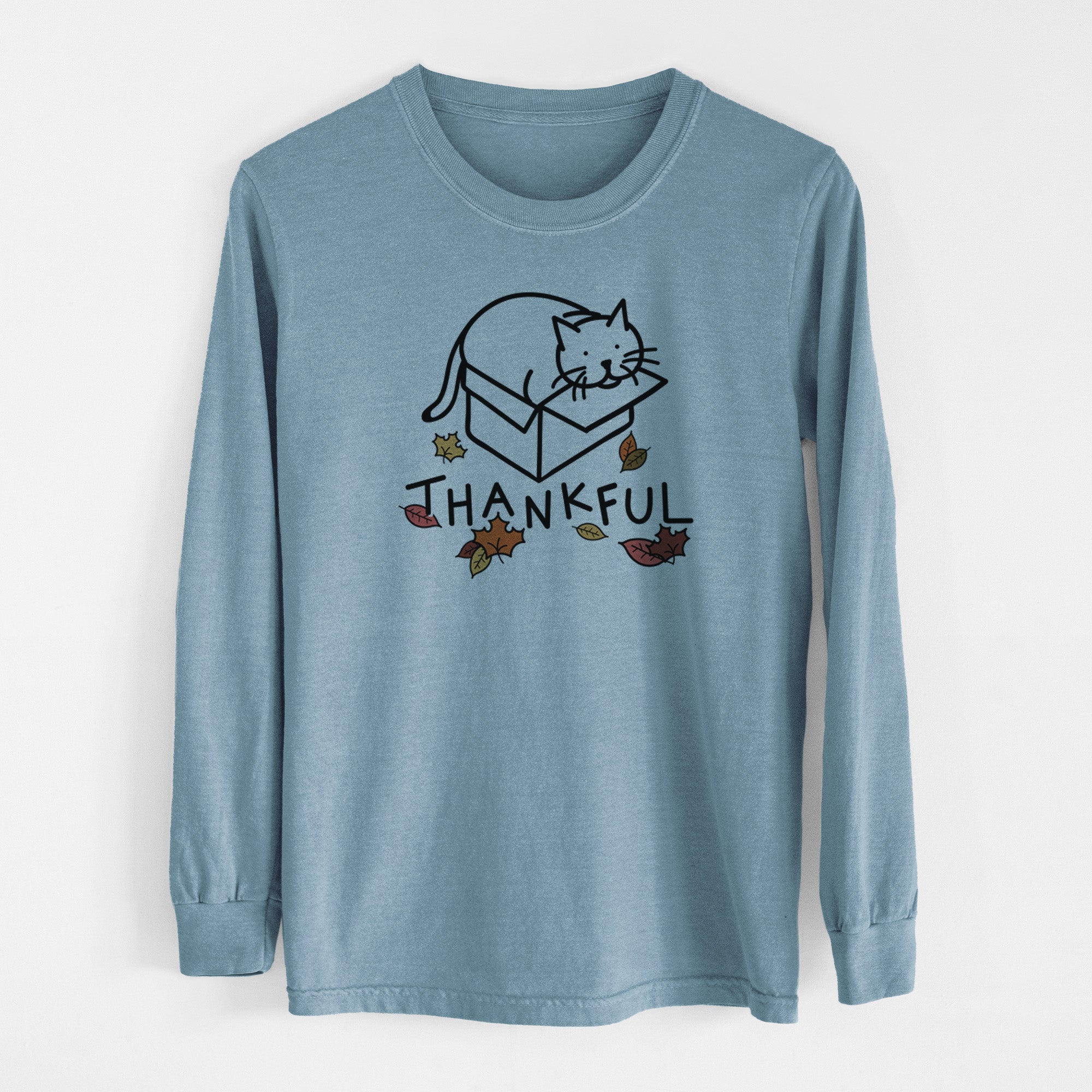 Thankful Cat in a Box - Charlie - Men's Heavyweight 100% Cotton Long Sleeve