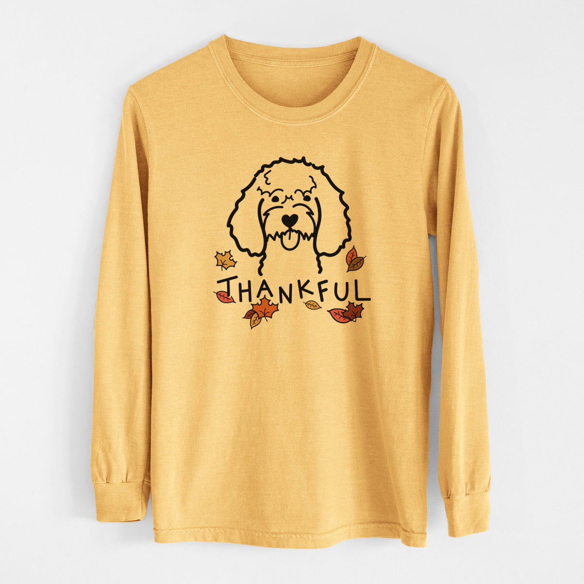 Thankful Cockapoo - Men&#39;s Heavyweight 100% Cotton Long Sleeve