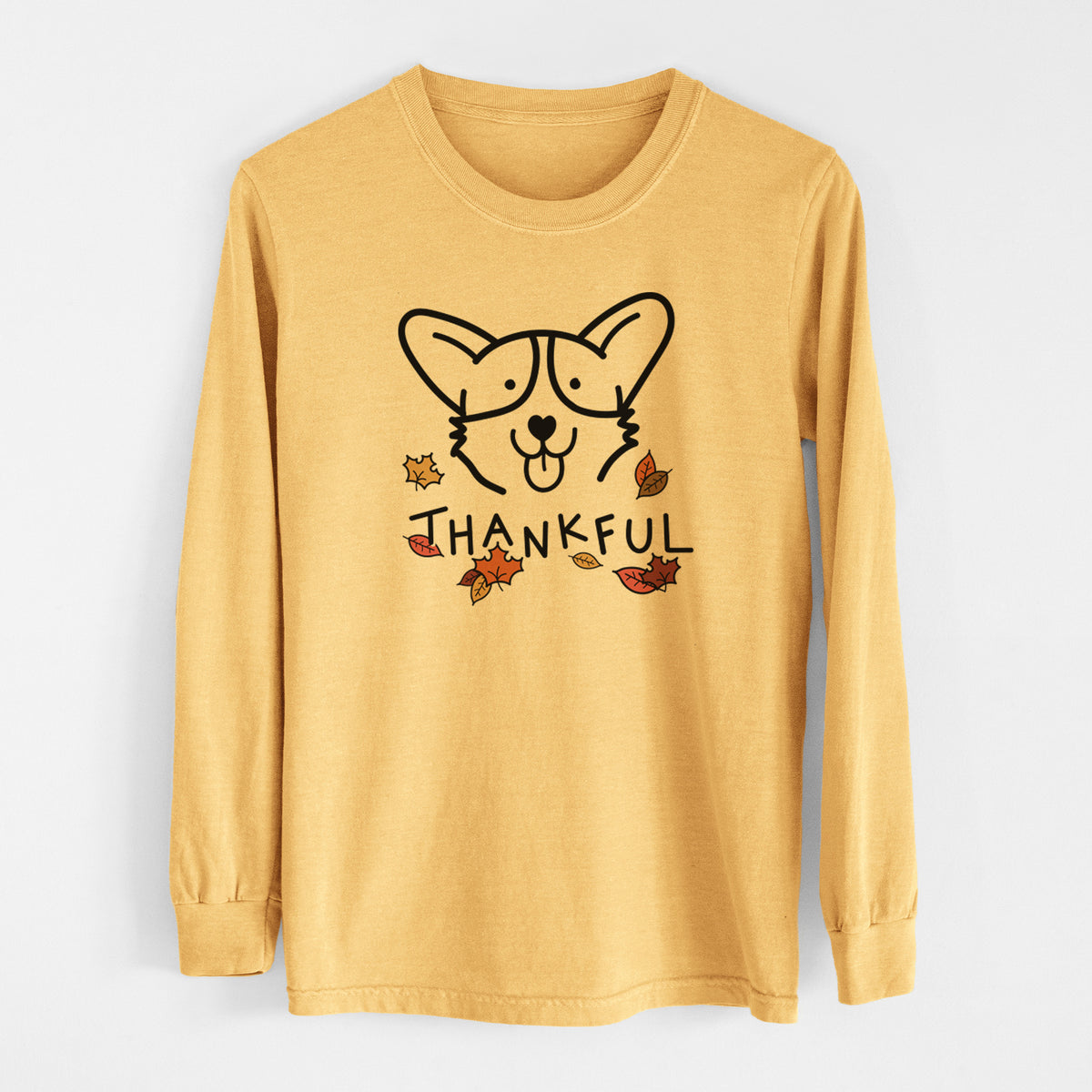 Thankful Corgi - Men&#39;s Heavyweight 100% Cotton Long Sleeve