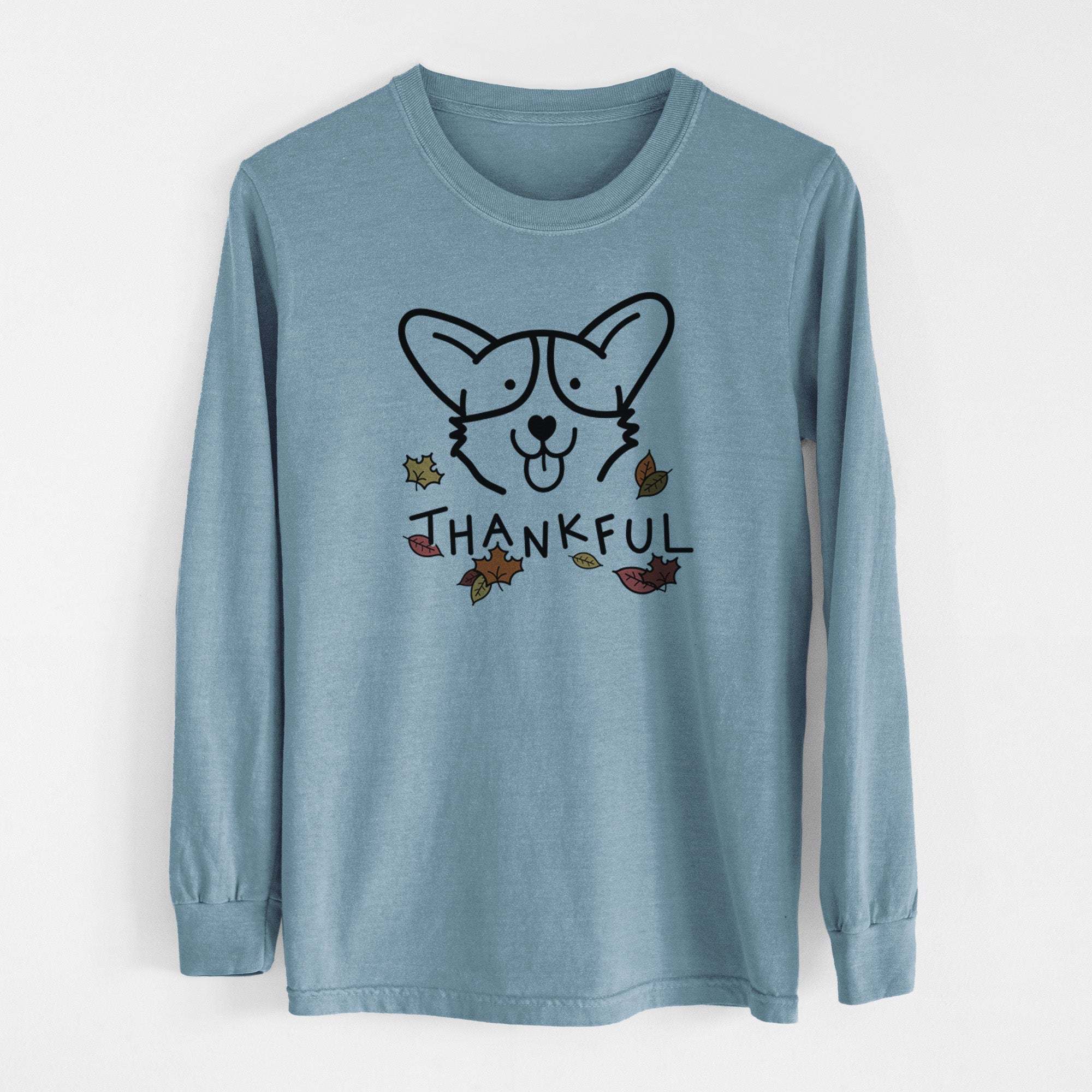 Thankful Corgi - Men's Heavyweight 100% Cotton Long Sleeve