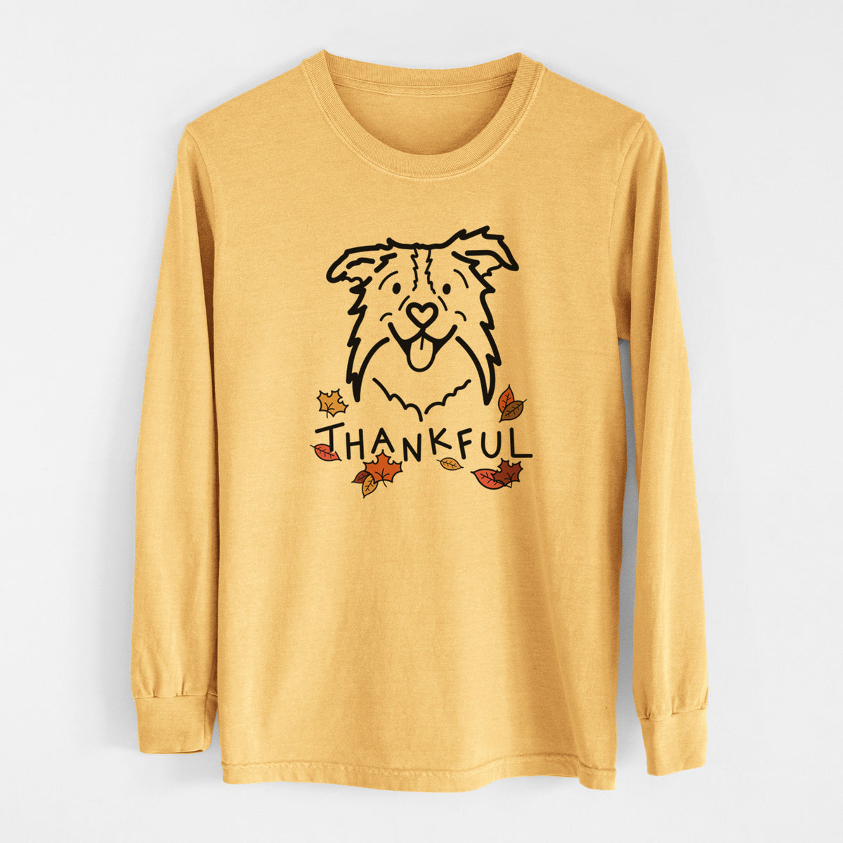 Thankful Border Collie - Cricket - Men&#39;s Heavyweight 100% Cotton Long Sleeve