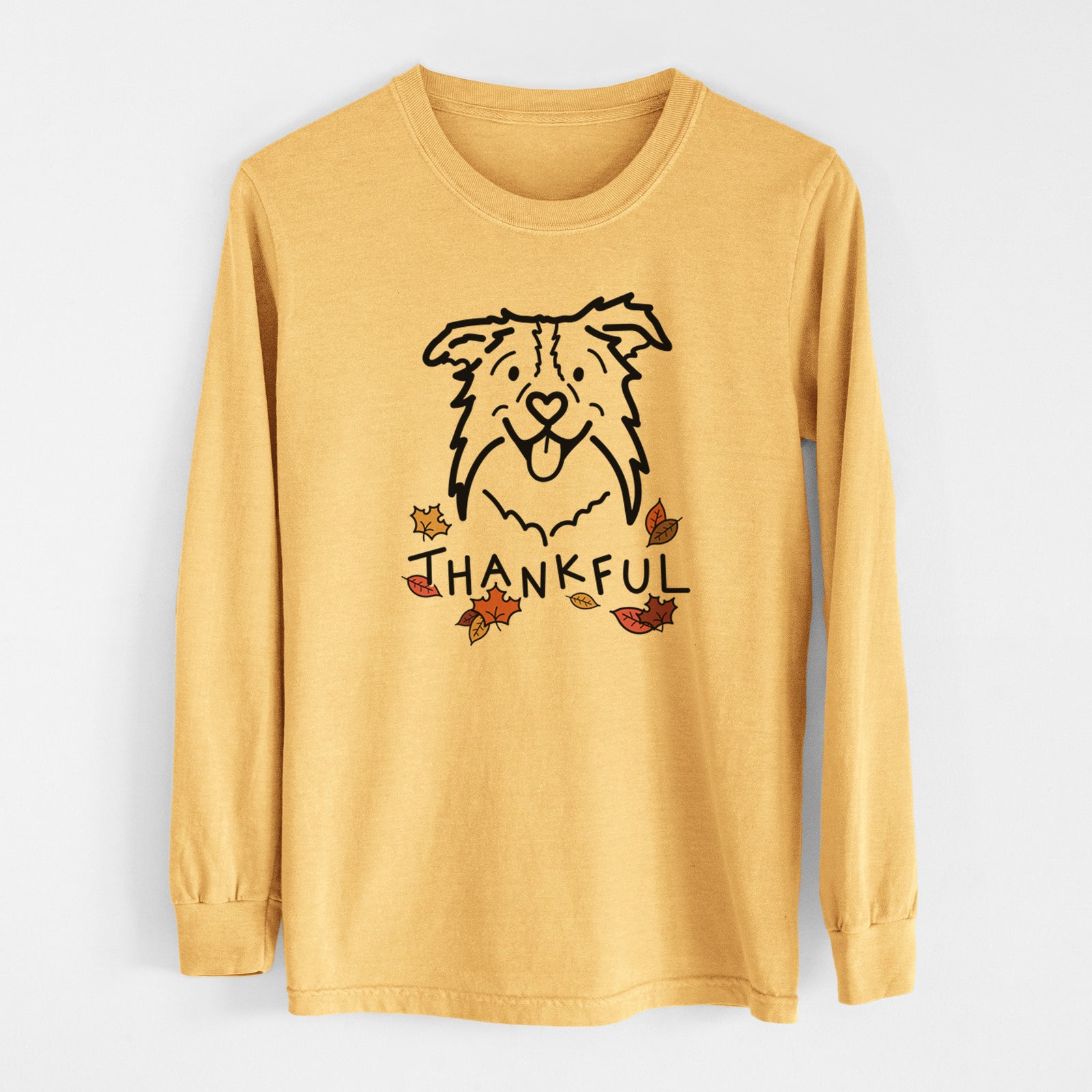 Thankful Border Collie - Cricket - Men's Heavyweight 100% Cotton Long Sleeve