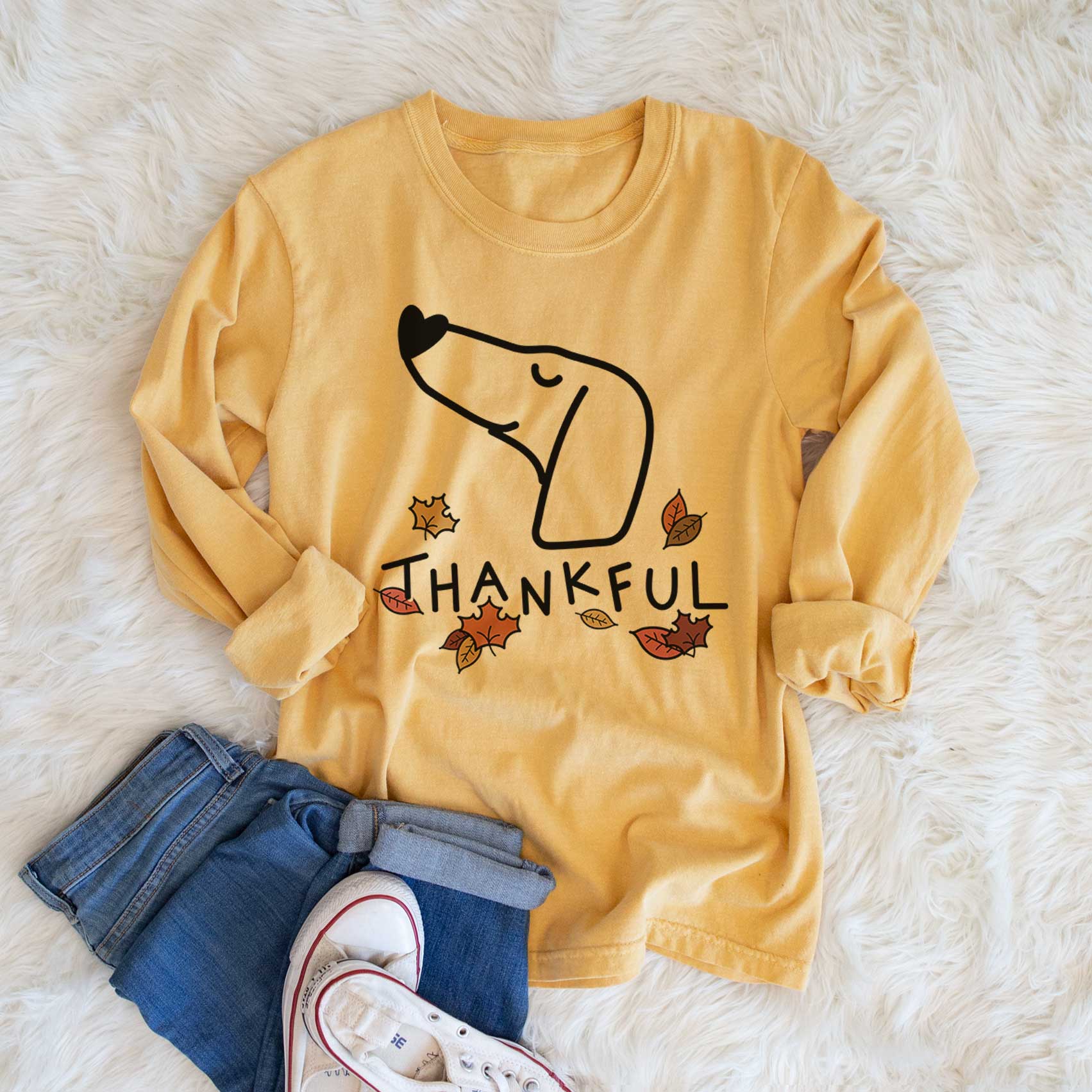 Thankful Dachshund - Men's Heavyweight 100% Cotton Long Sleeve