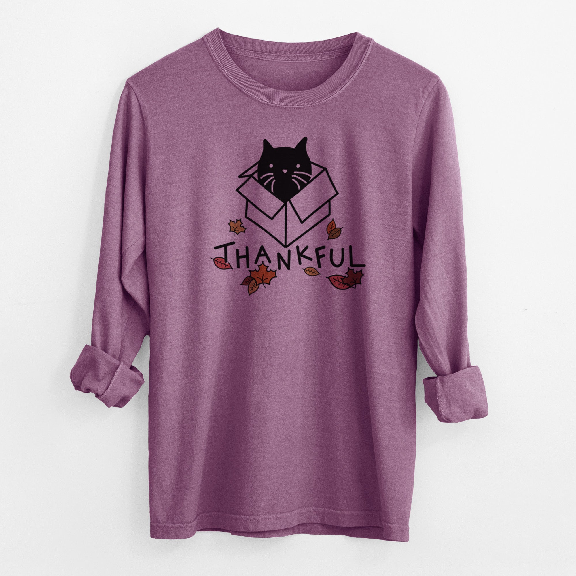 Thankful Black Cat in a Box - Doc - Men's Heavyweight 100% Cotton Long Sleeve