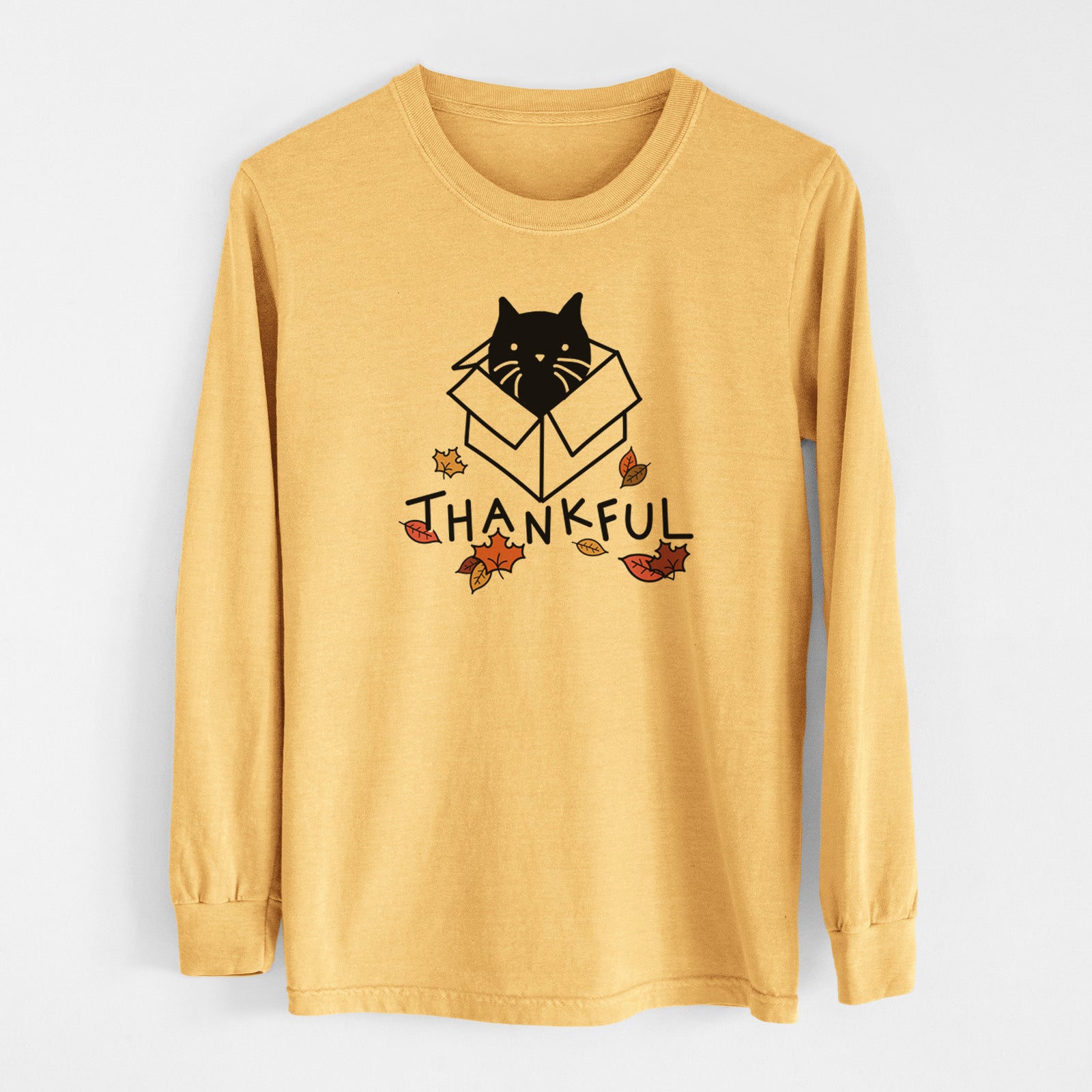 Thankful Black Cat in a Box - Doc - Men's Heavyweight 100% Cotton Long Sleeve