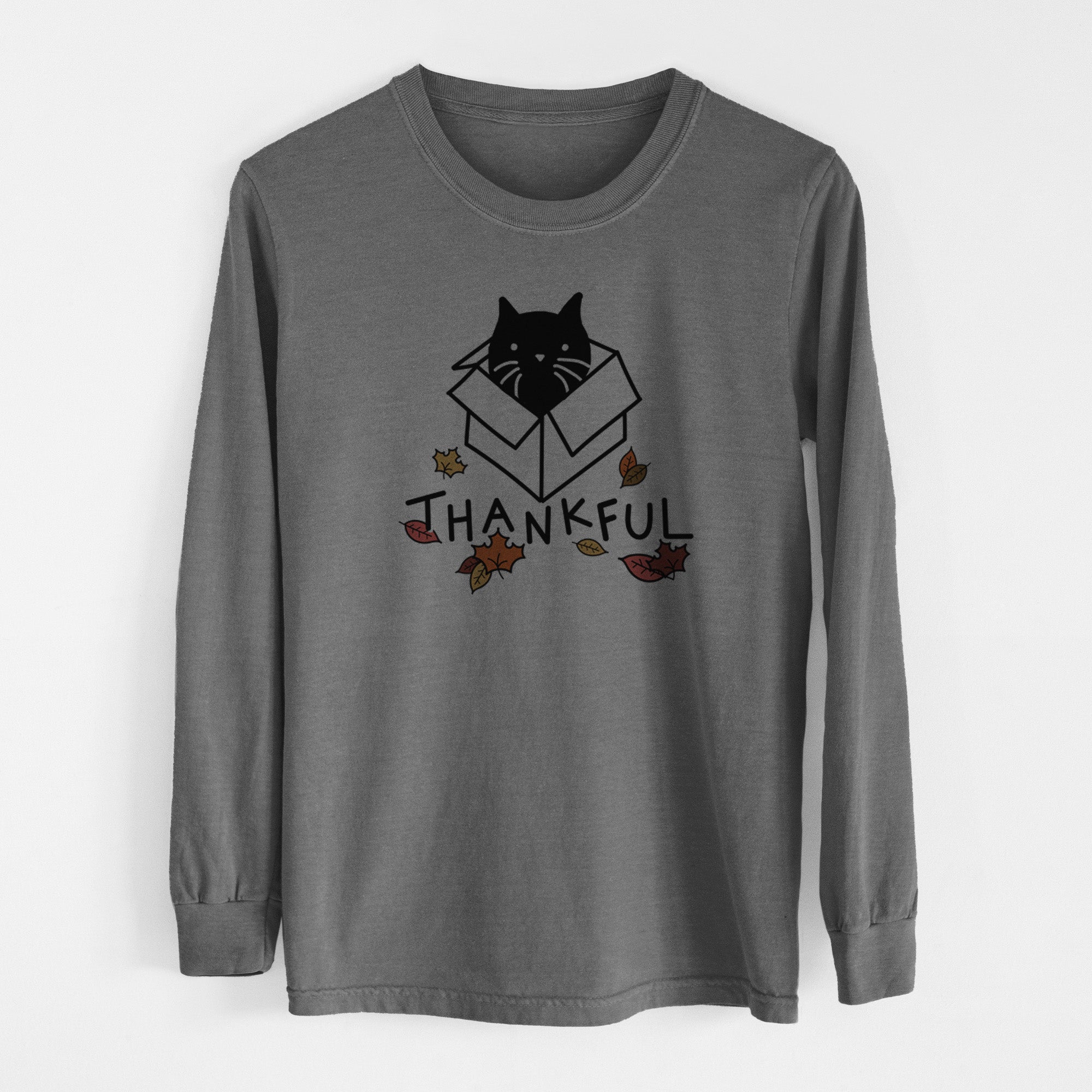 Thankful Black Cat in a Box - Doc - Men's Heavyweight 100% Cotton Long Sleeve