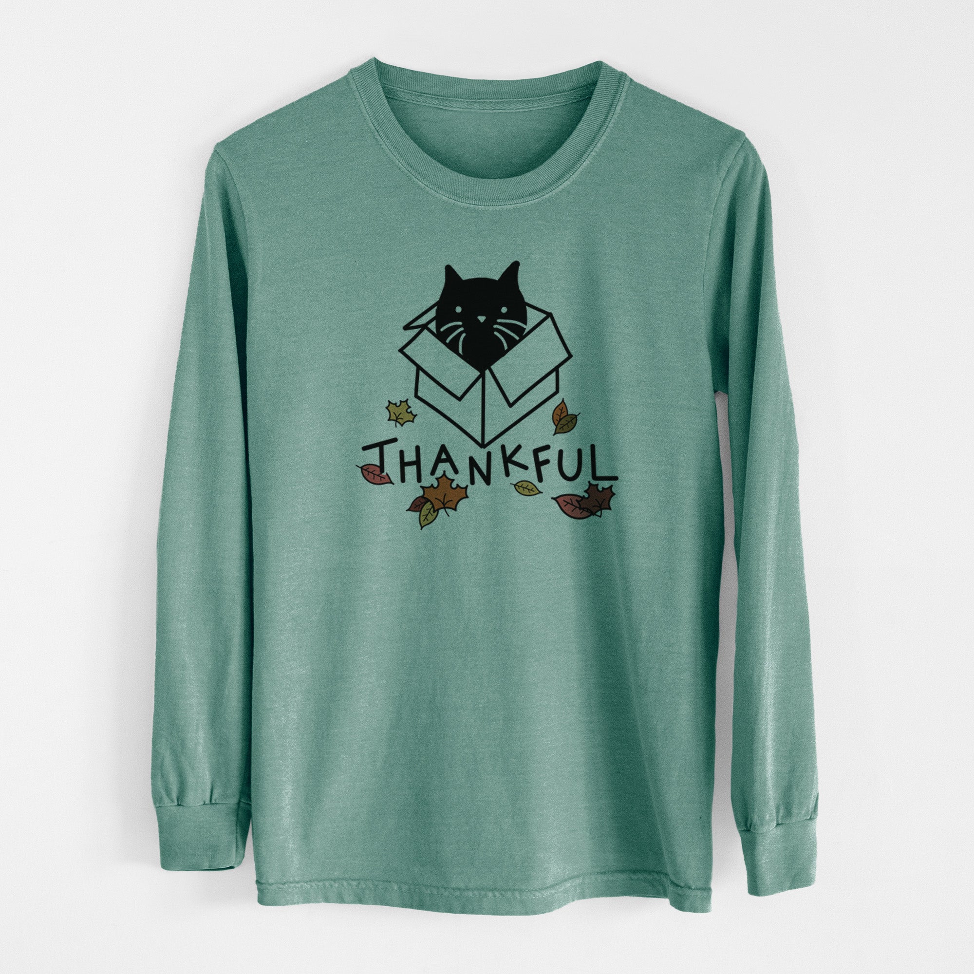 Thankful Black Cat in a Box - Doc - Men's Heavyweight 100% Cotton Long Sleeve