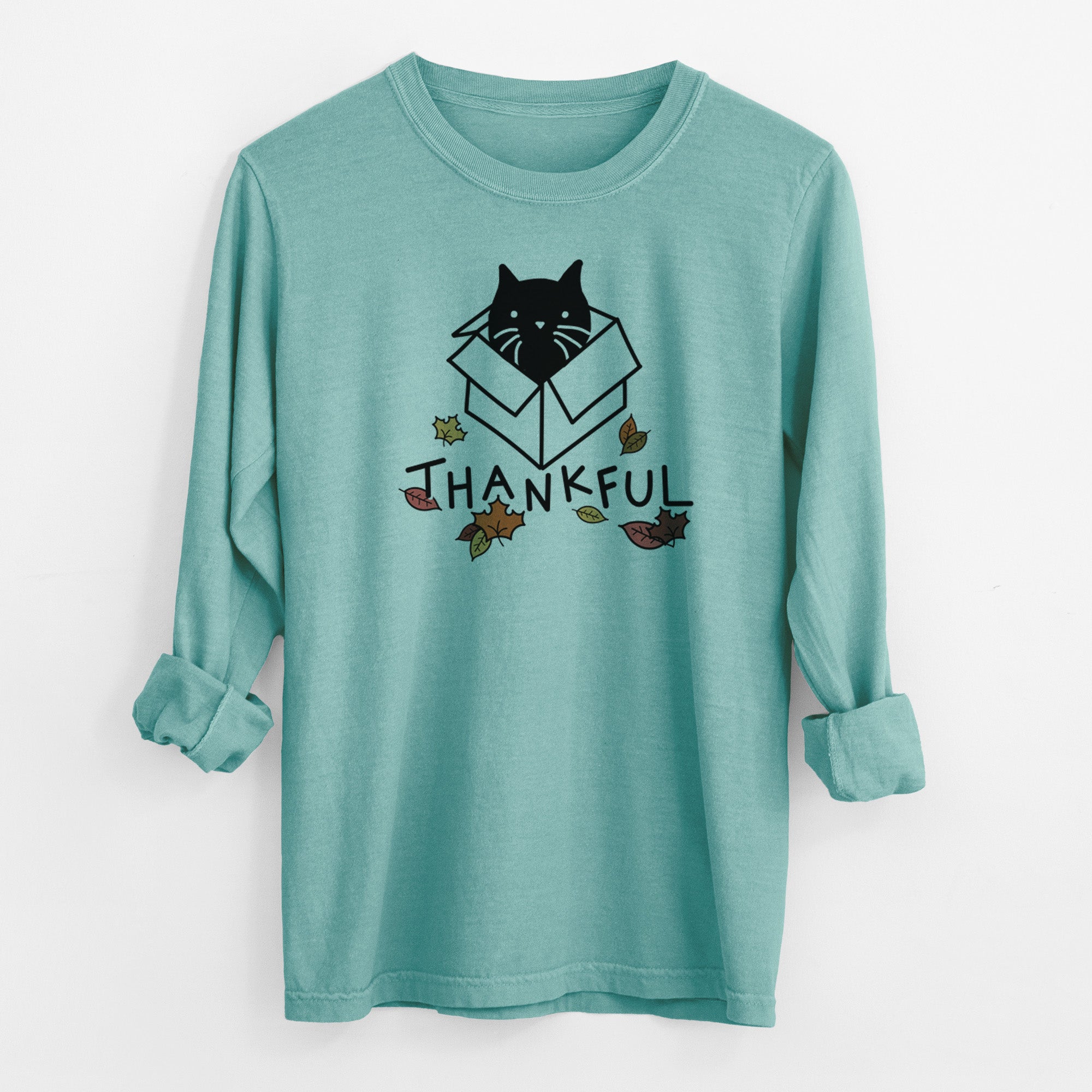 Thankful Black Cat in a Box - Doc - Men's Heavyweight 100% Cotton Long Sleeve