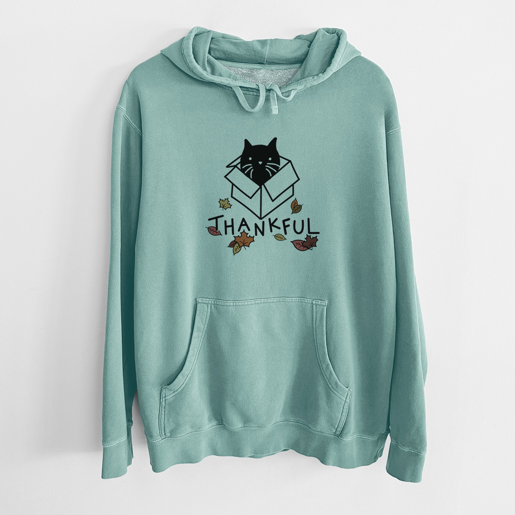 Thankful Black Cat in a Box - Doc - Unisex Pigment Dyed Hoodie