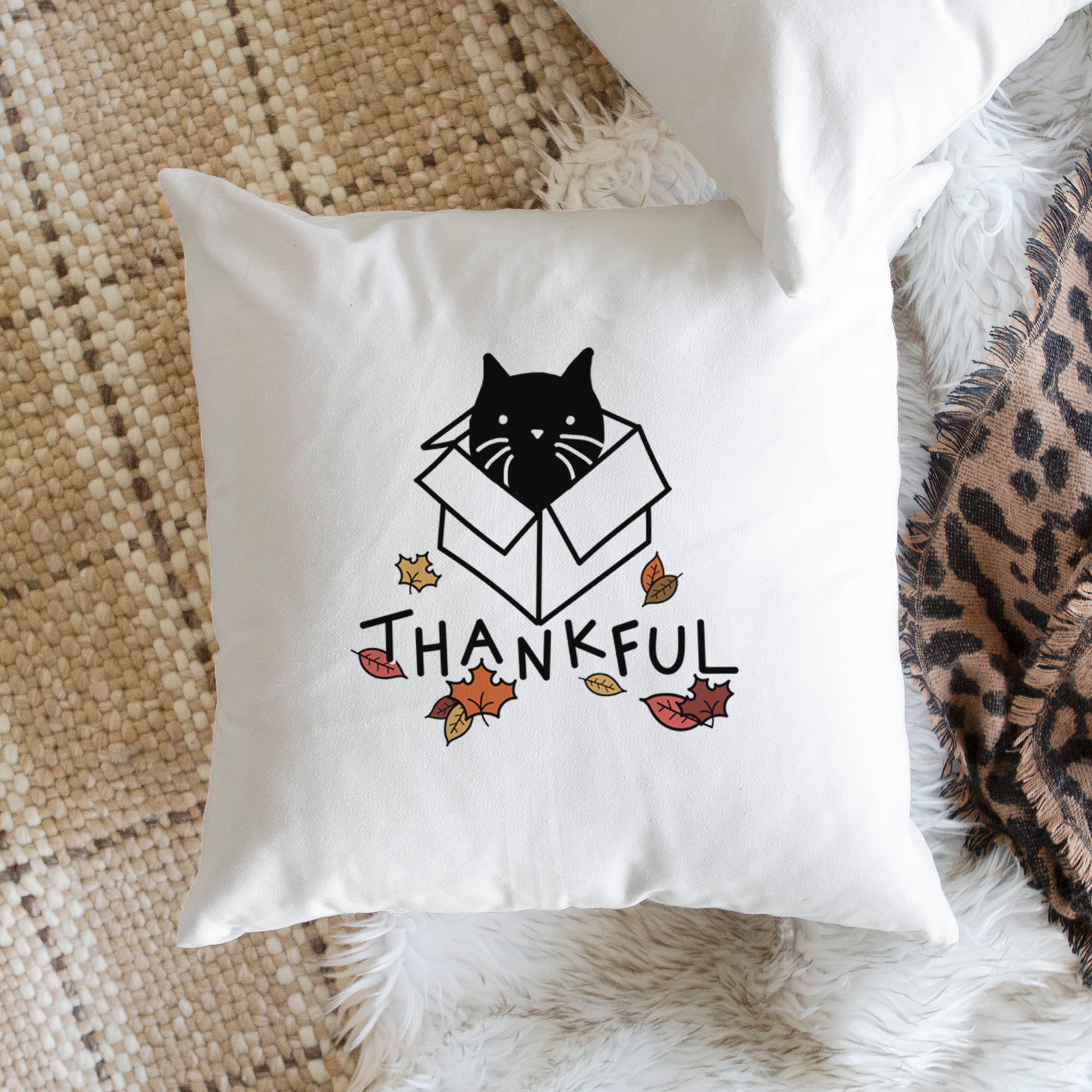 Love Always Black Cat in a Box - Doc -  Throw Pillow Cover
