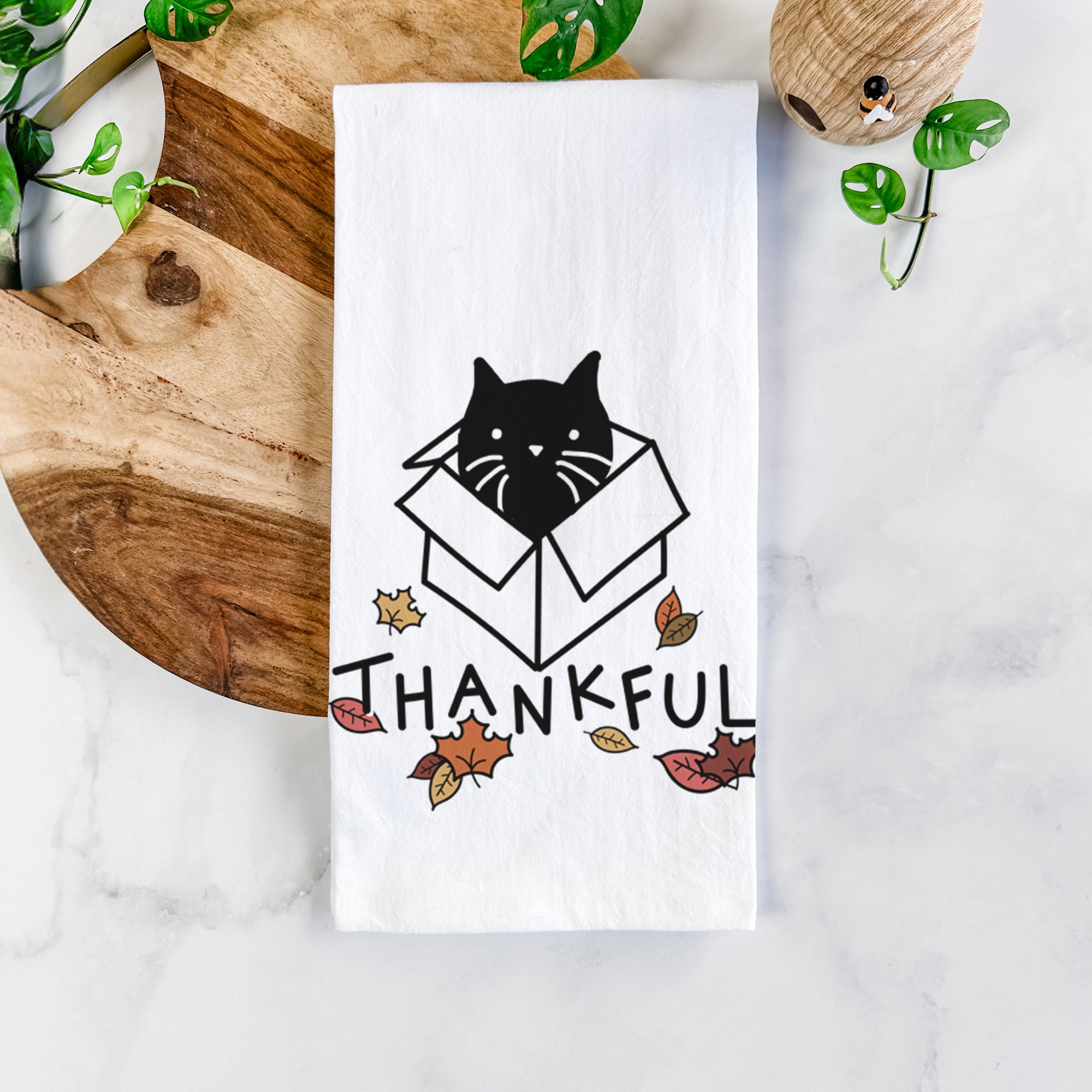 Thankful Black Cat in a Box - Doc - Tea Towel