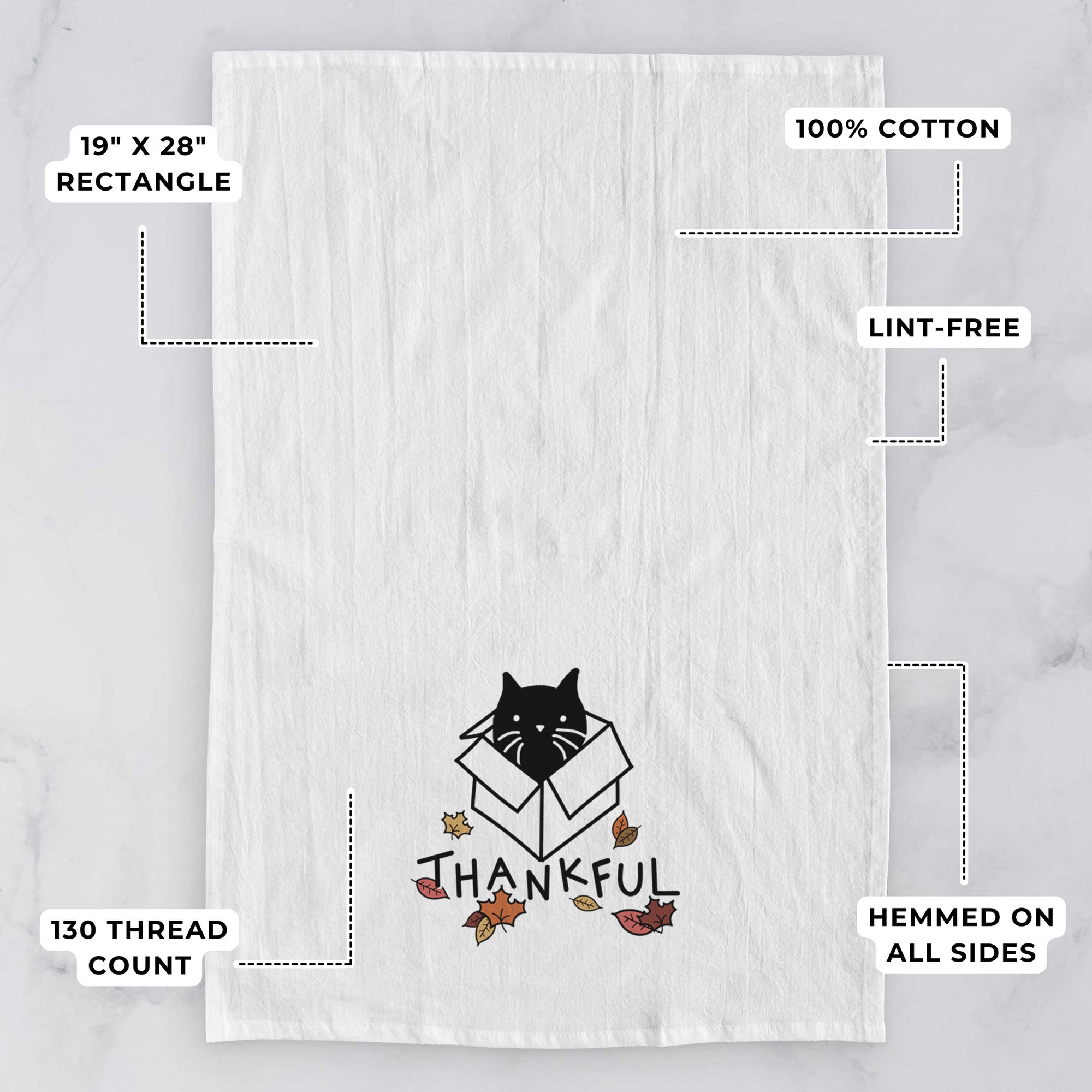 Thankful Black Cat in a Box - Doc - Tea Towel