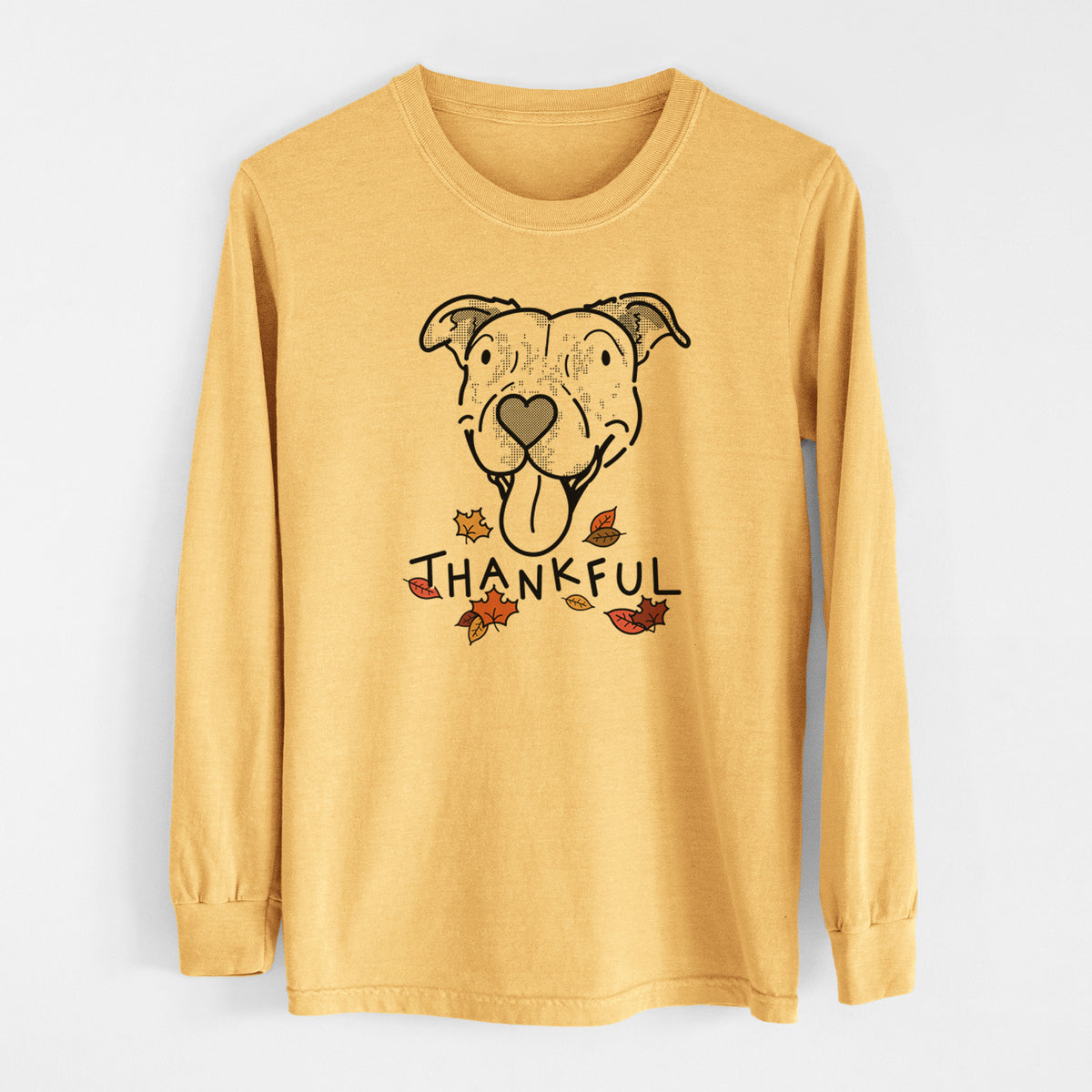 Thankful Pitbull Mix - Dottie - Men&#39;s Heavyweight 100% Cotton Long Sleeve