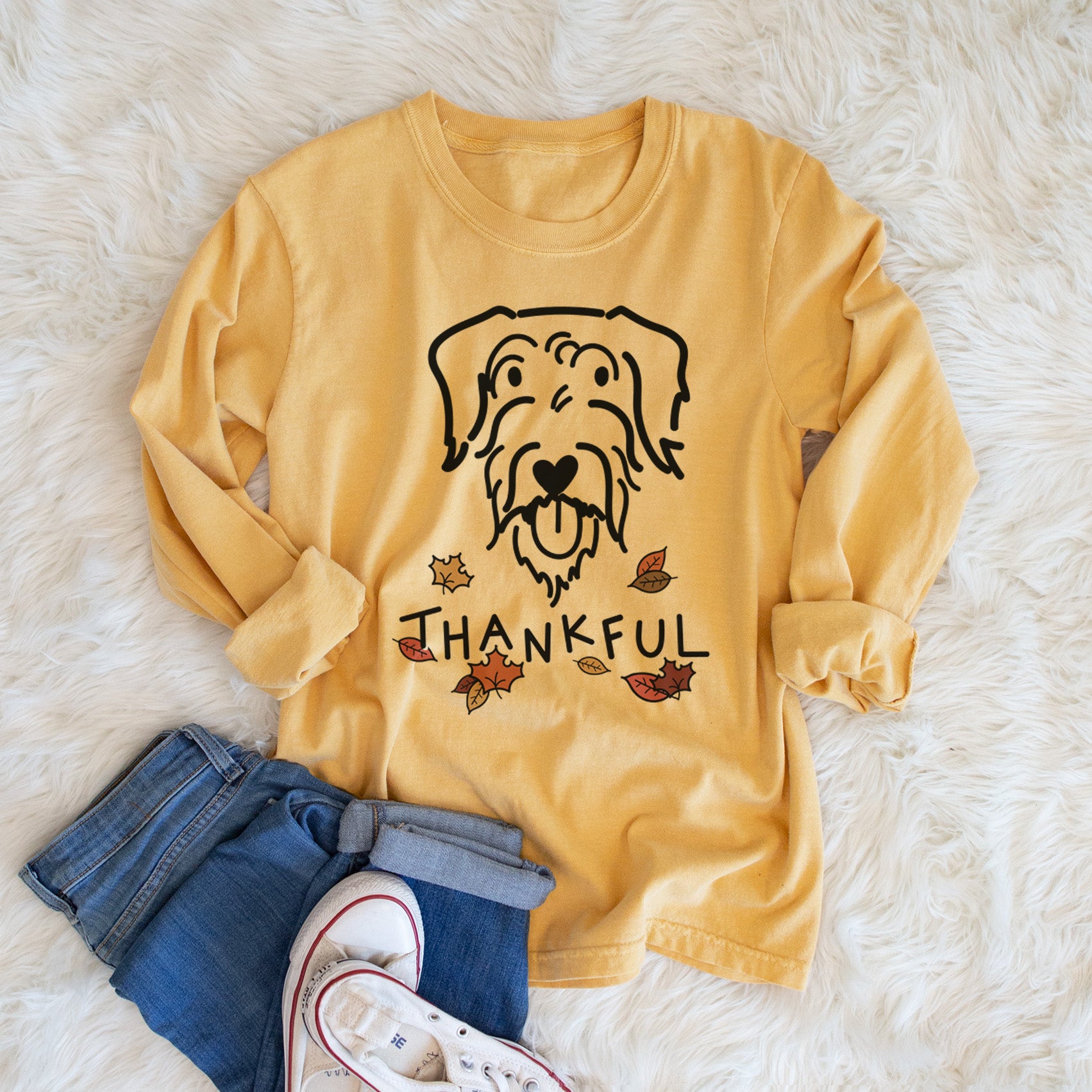 Thankful Doodle - Dug - Men's Heavyweight 100% Cotton Long Sleeve