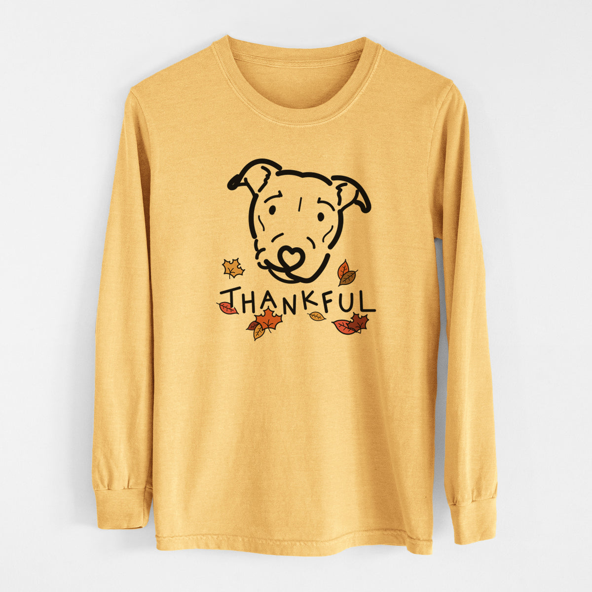 Thankful Pitbull Mix - Ernie - Men&#39;s Heavyweight 100% Cotton Long Sleeve