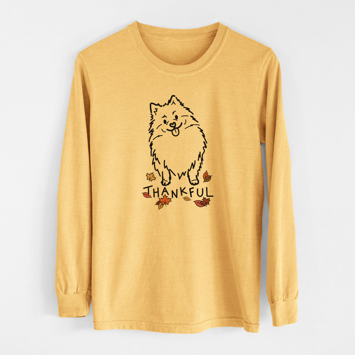 Thankful Pomeranian - Fern - Men&#39;s Heavyweight 100% Cotton Long Sleeve