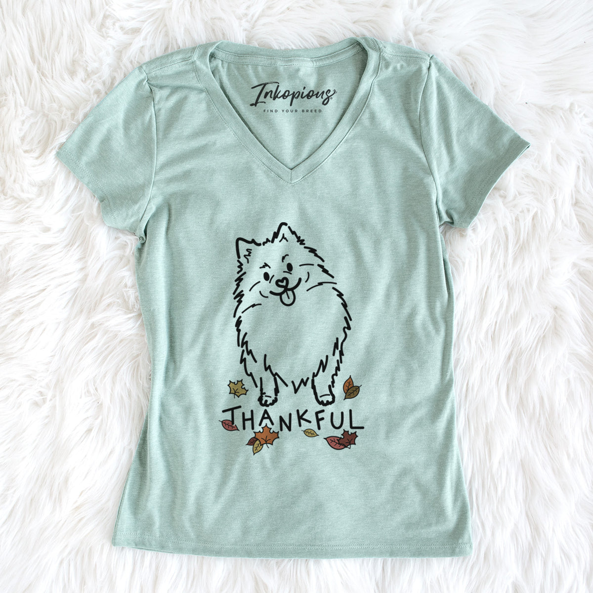 Thankful Pomeranian - Fern - Women&#39;s Perfect V-neck Shirt