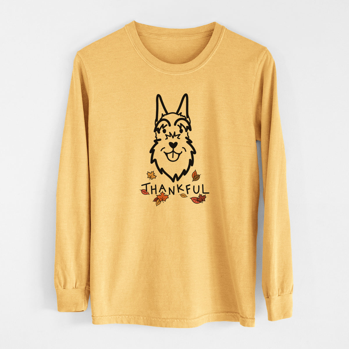 Thankful Schnauzer Cropped Ears - Men&#39;s Heavyweight 100% Cotton Long Sleeve