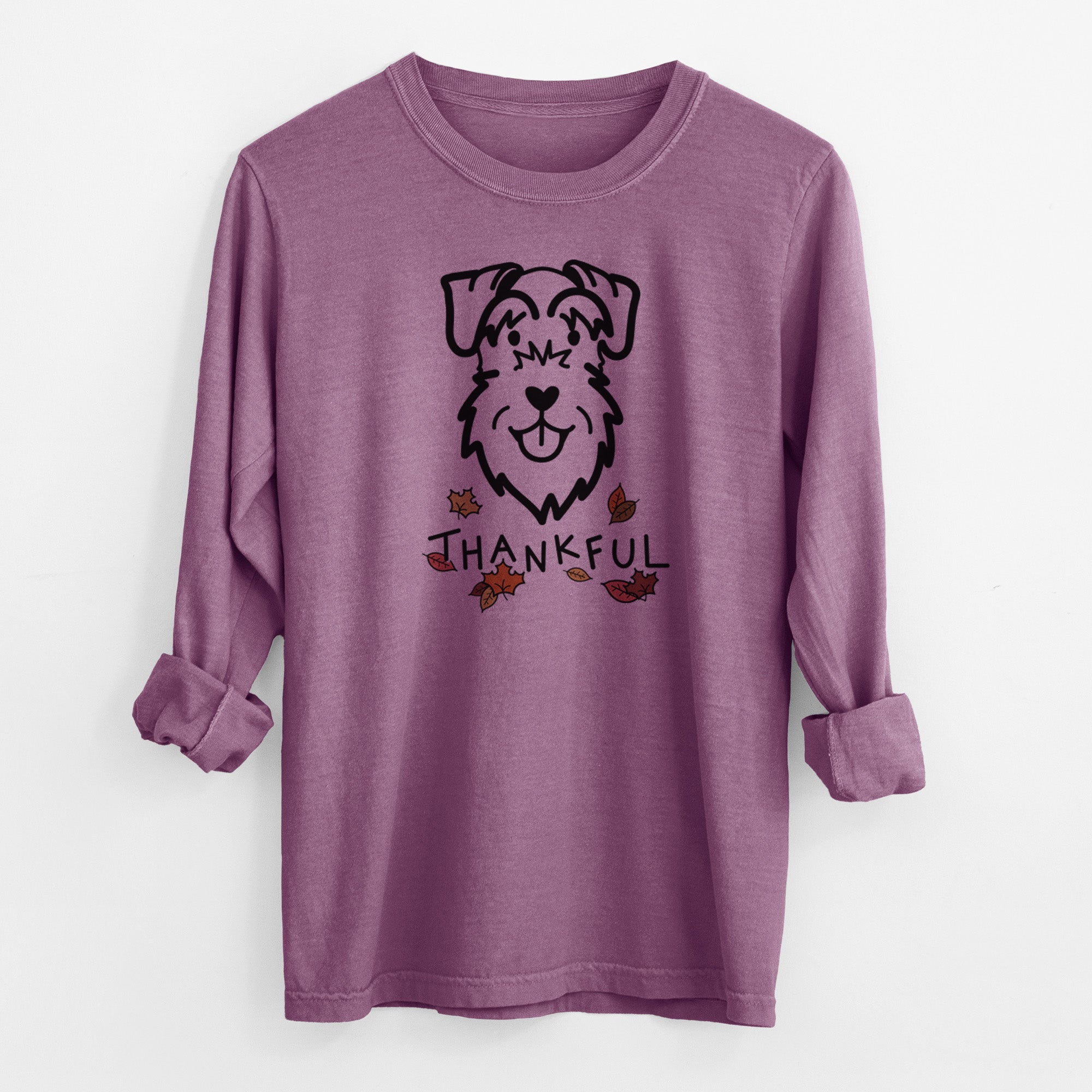 Thankful Schnauzer Natural Ears - Men's Heavyweight 100% Cotton Long Sleeve