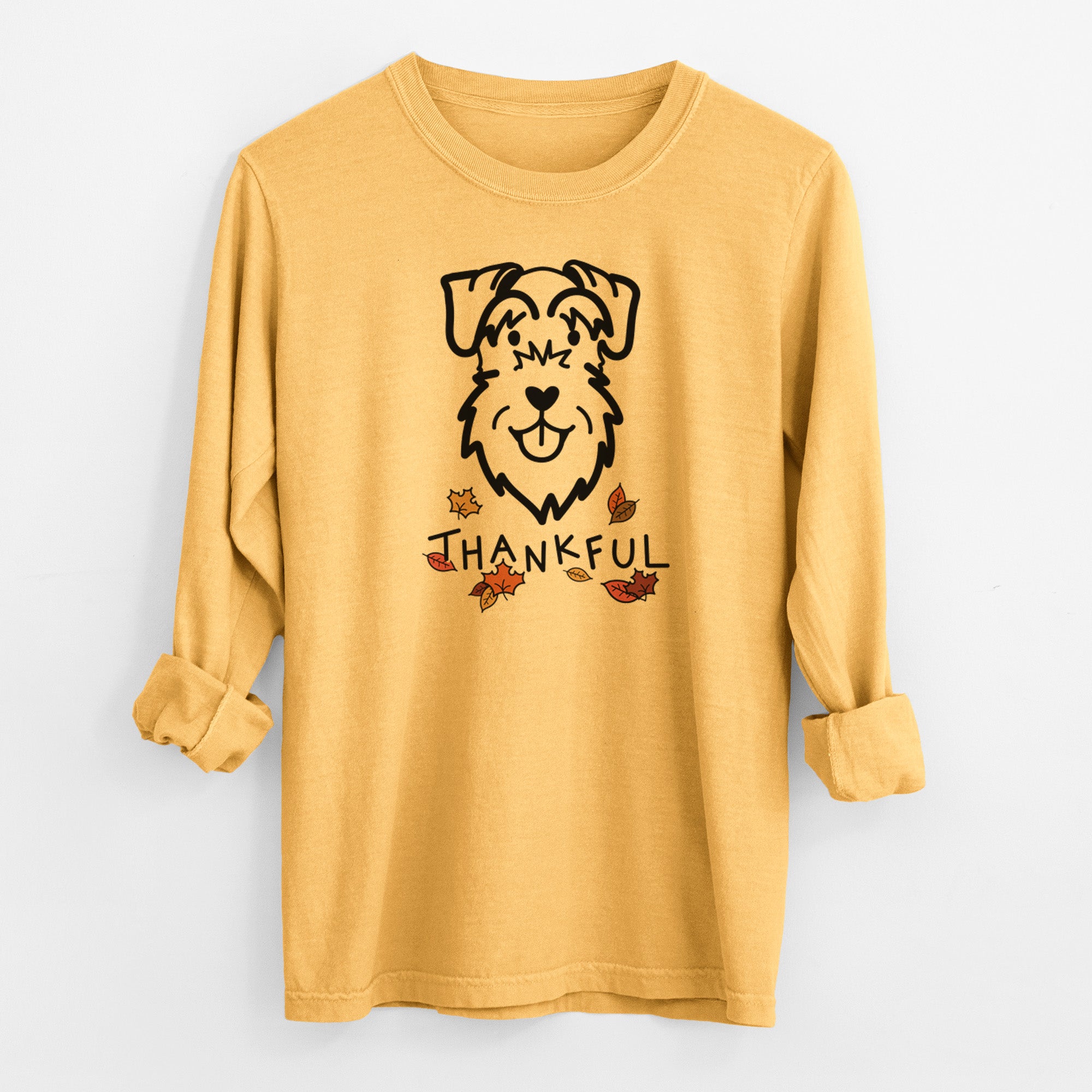 Thankful Schnauzer Natural Ears - Men's Heavyweight 100% Cotton Long Sleeve