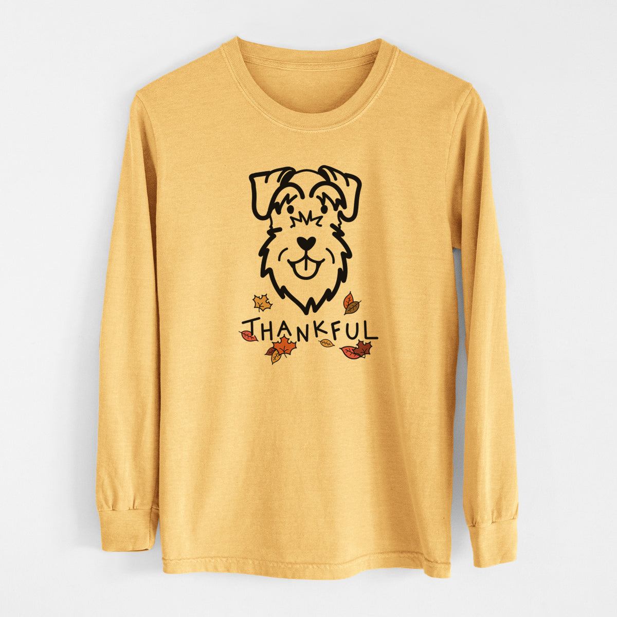 Thankful Schnauzer Natural Ears - Men&#39;s Heavyweight 100% Cotton Long Sleeve