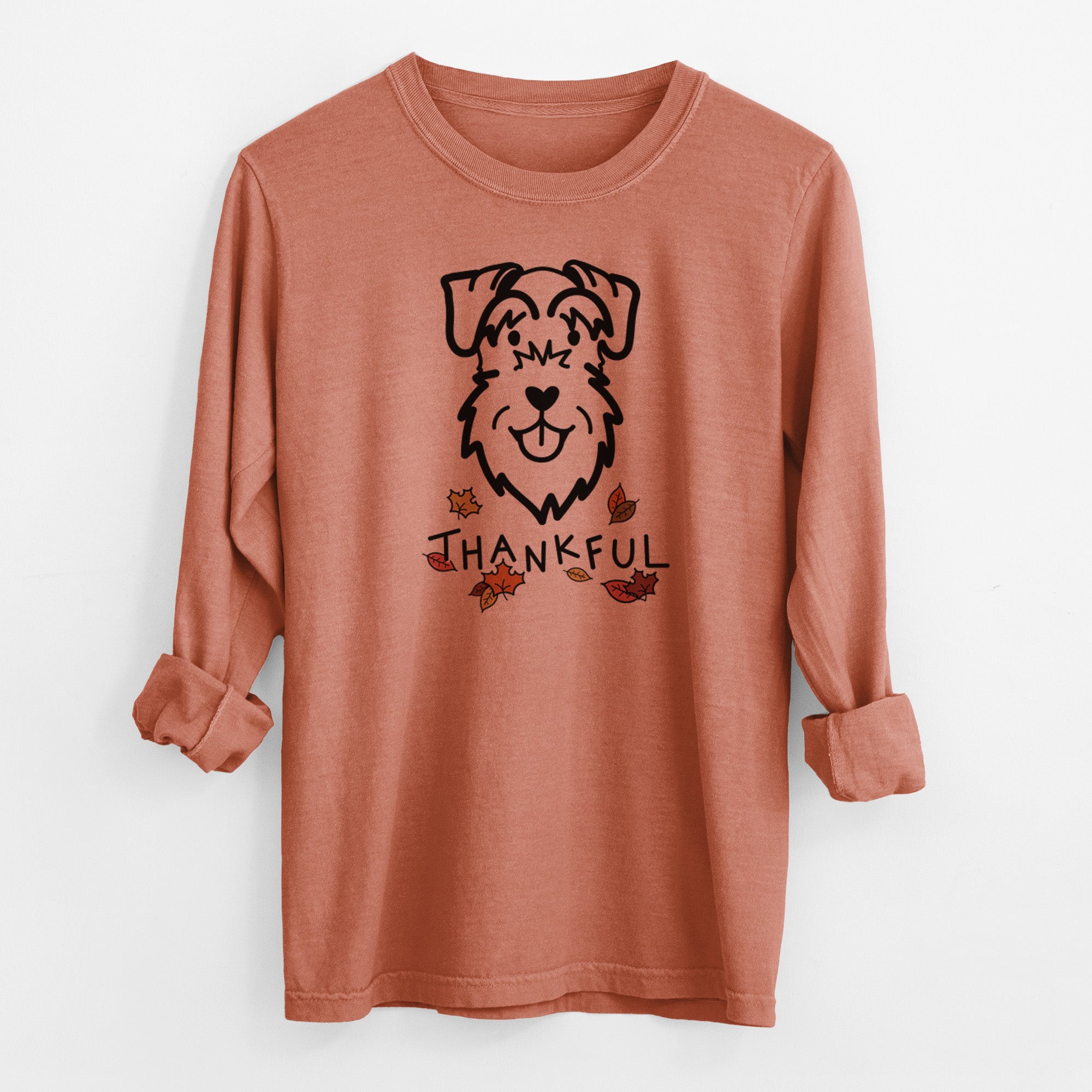 Thankful Schnauzer Natural Ears - Men's Heavyweight 100% Cotton Long Sleeve