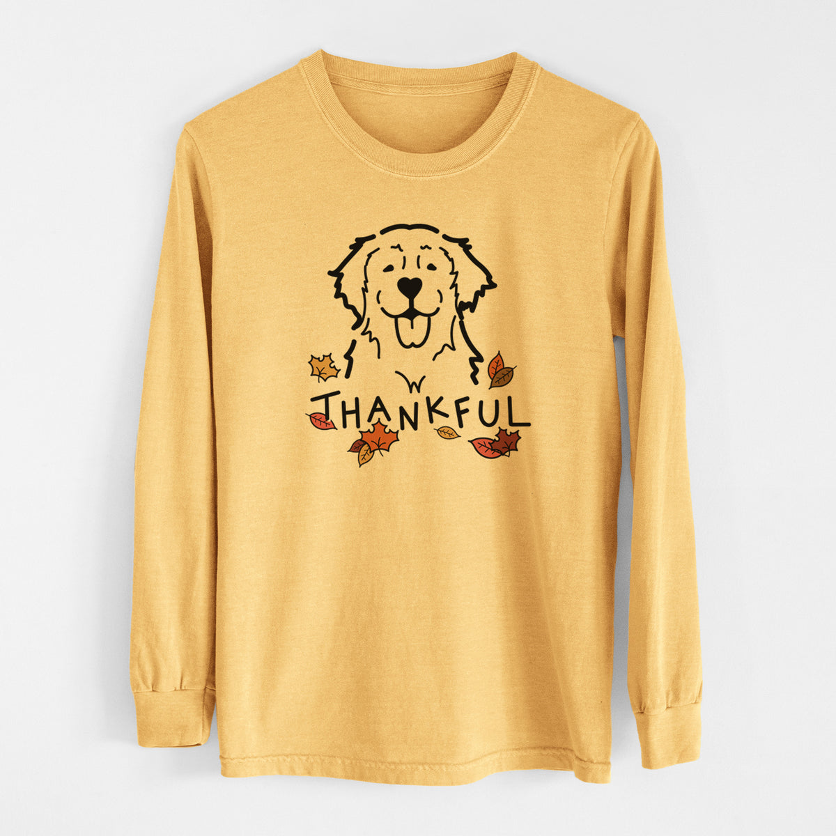 Thankful Golden Retriever - Men&#39;s Heavyweight 100% Cotton Long Sleeve