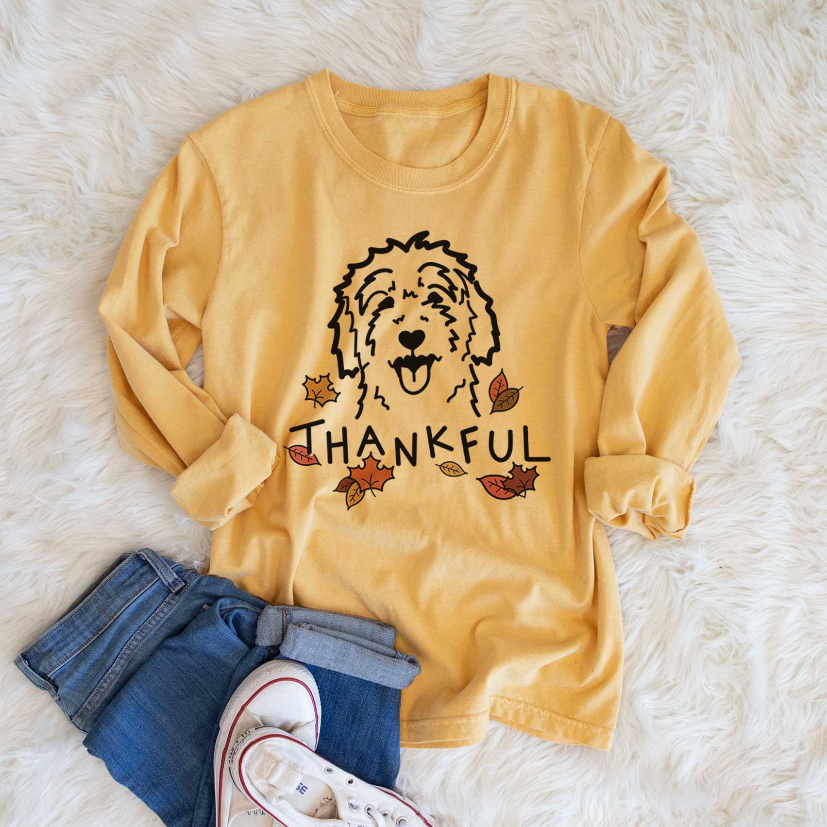 Thankful Goldendoodle - Men's Heavyweight 100% Cotton Long Sleeve