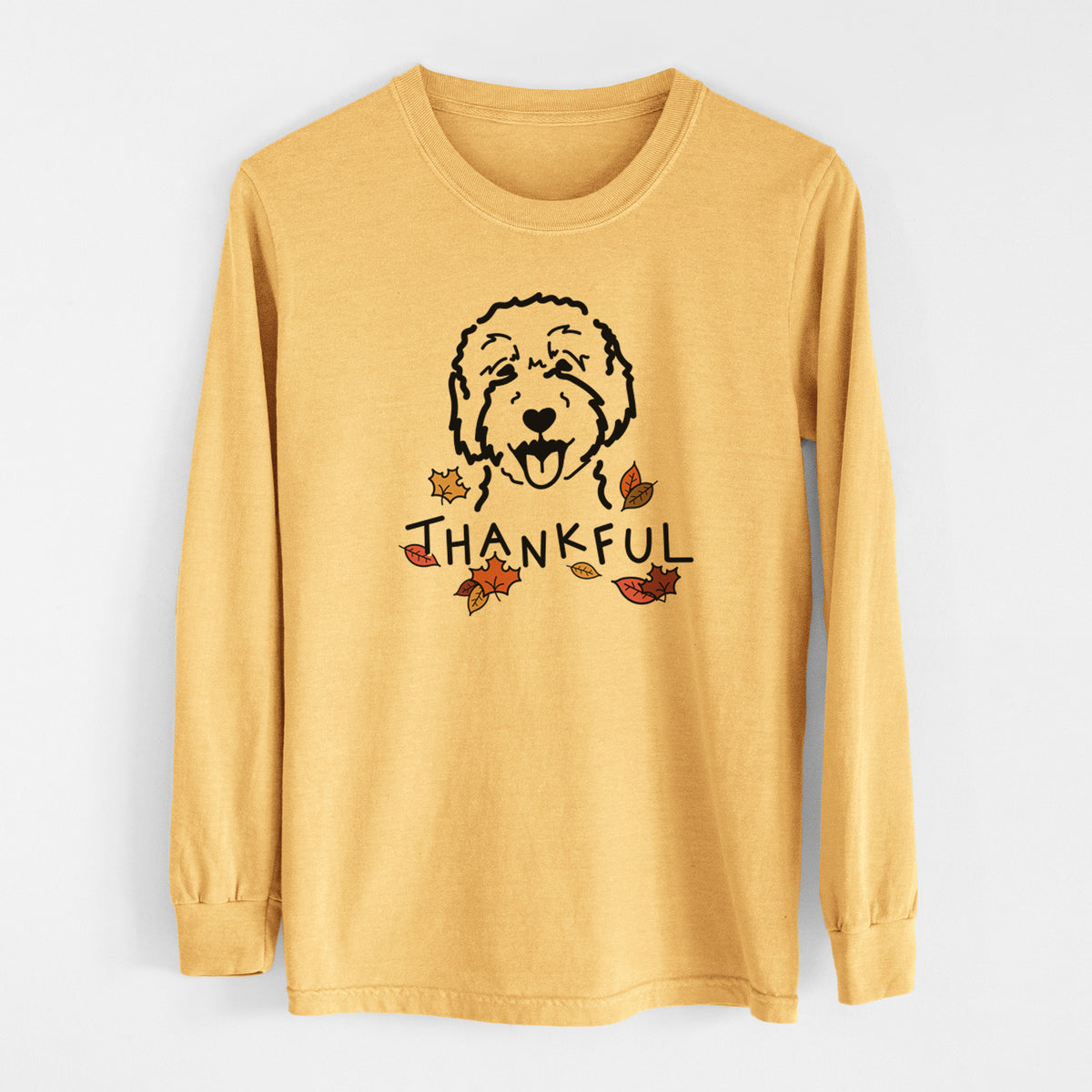 Thankful Goldendoodle 2 - Men&#39;s Heavyweight 100% Cotton Long Sleeve