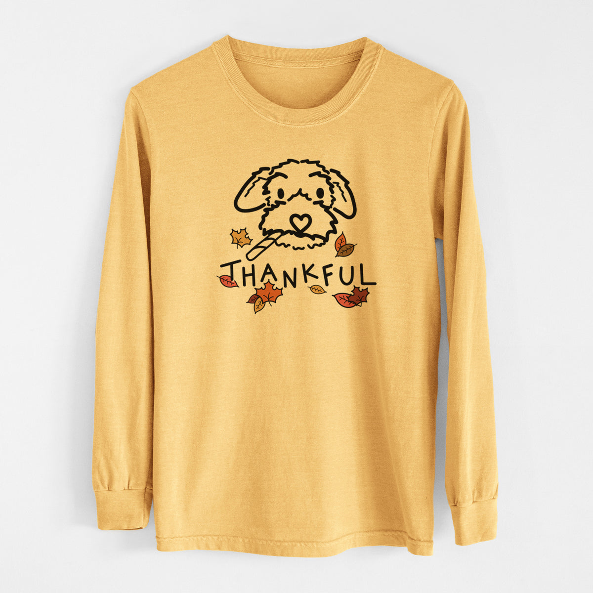 Thankful Poodle Mix - Gomer - Men&#39;s Heavyweight 100% Cotton Long Sleeve