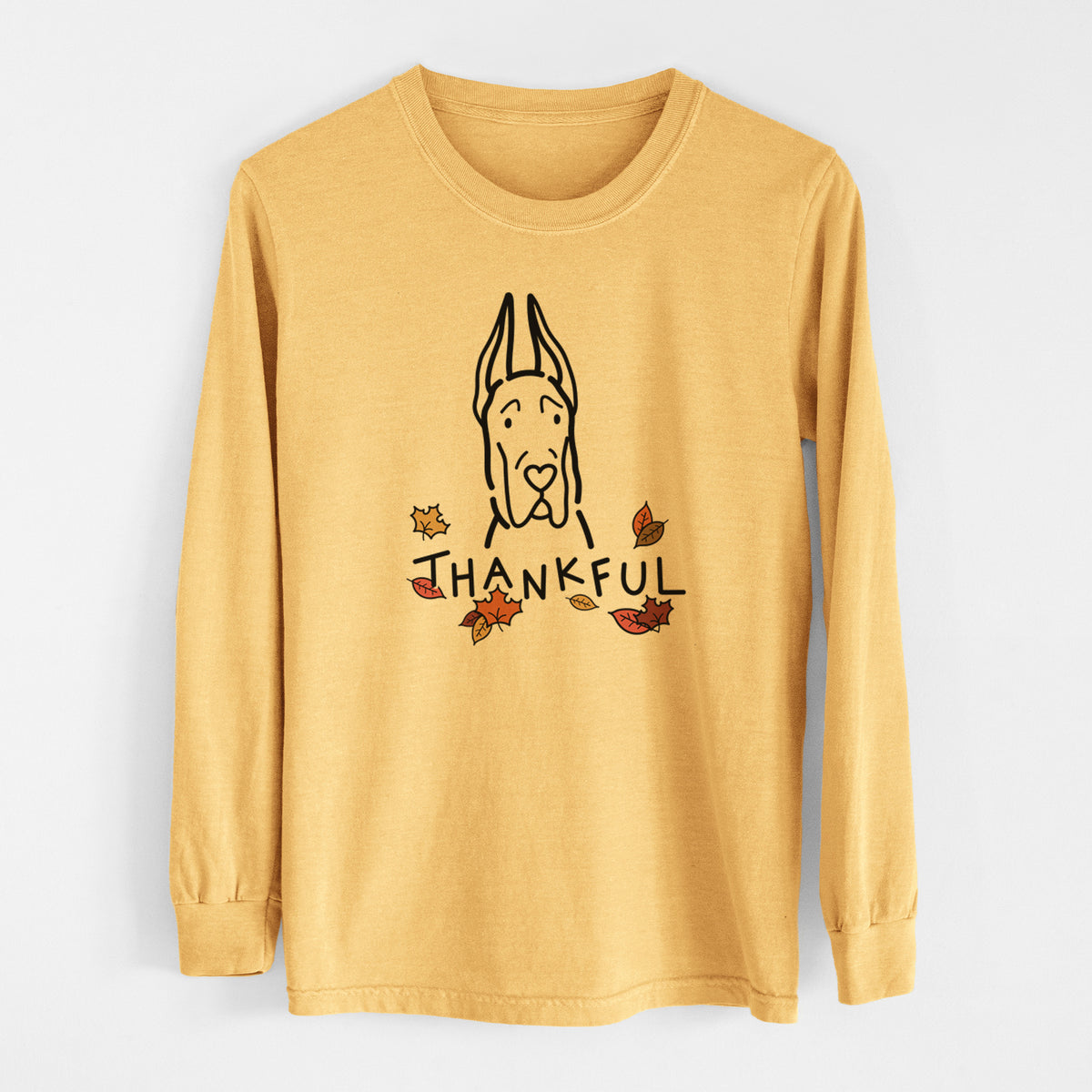 Thankful Great Dane with Cropped Ears - Men&#39;s Heavyweight 100% Cotton Long Sleeve