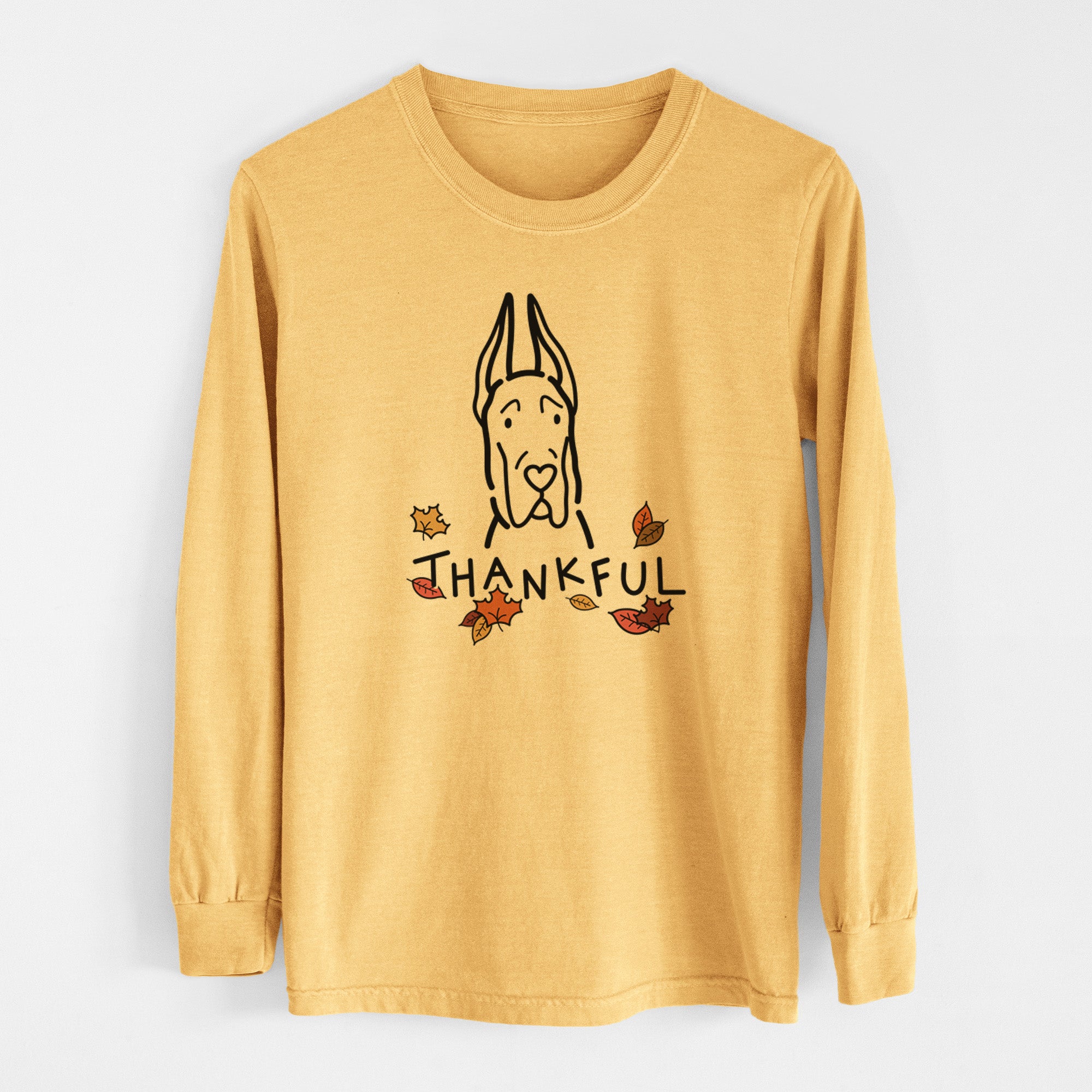 Thankful Great Dane with Cropped Ears - Men's Heavyweight 100% Cotton Long Sleeve