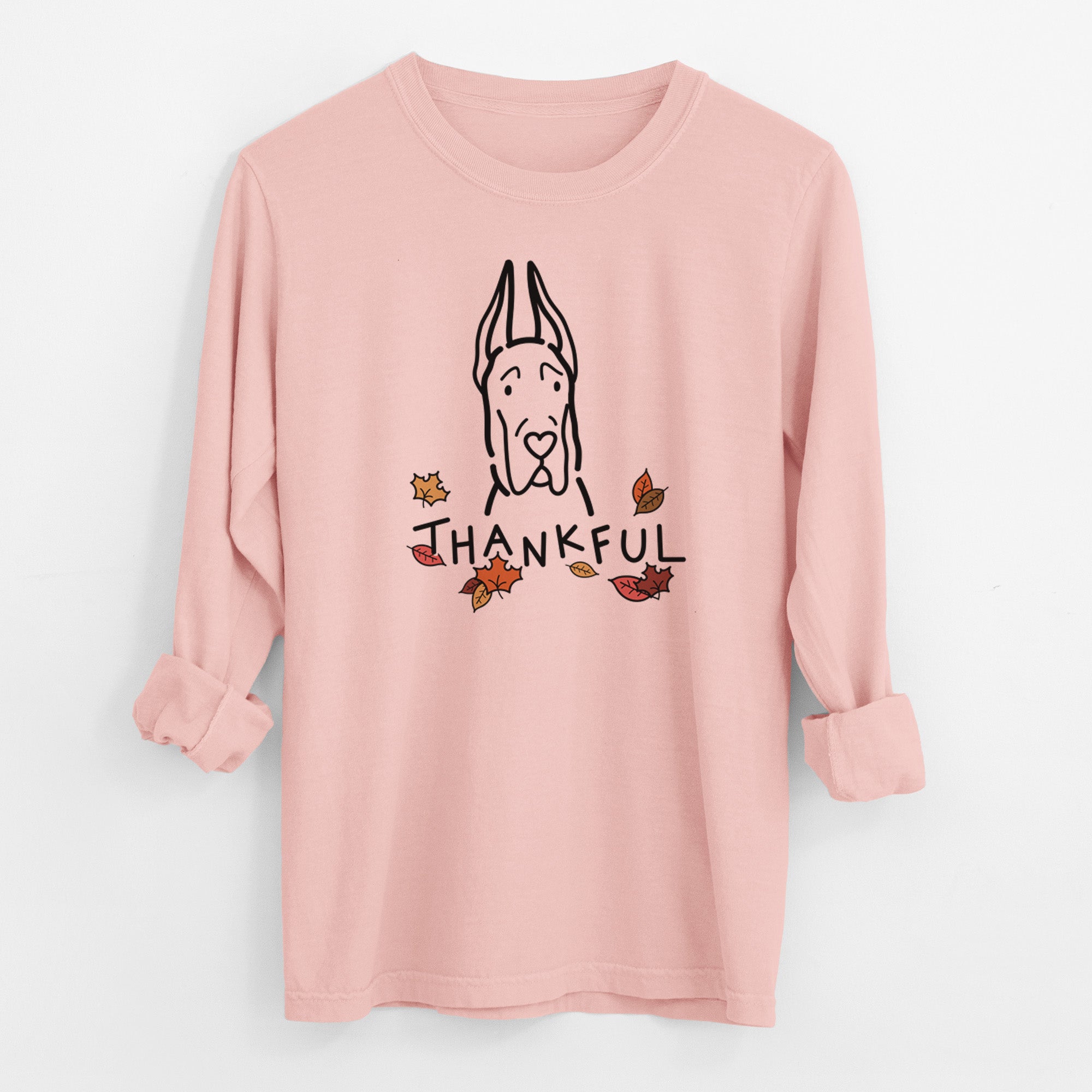 Thankful Great Dane with Cropped Ears - Men's Heavyweight 100% Cotton Long Sleeve