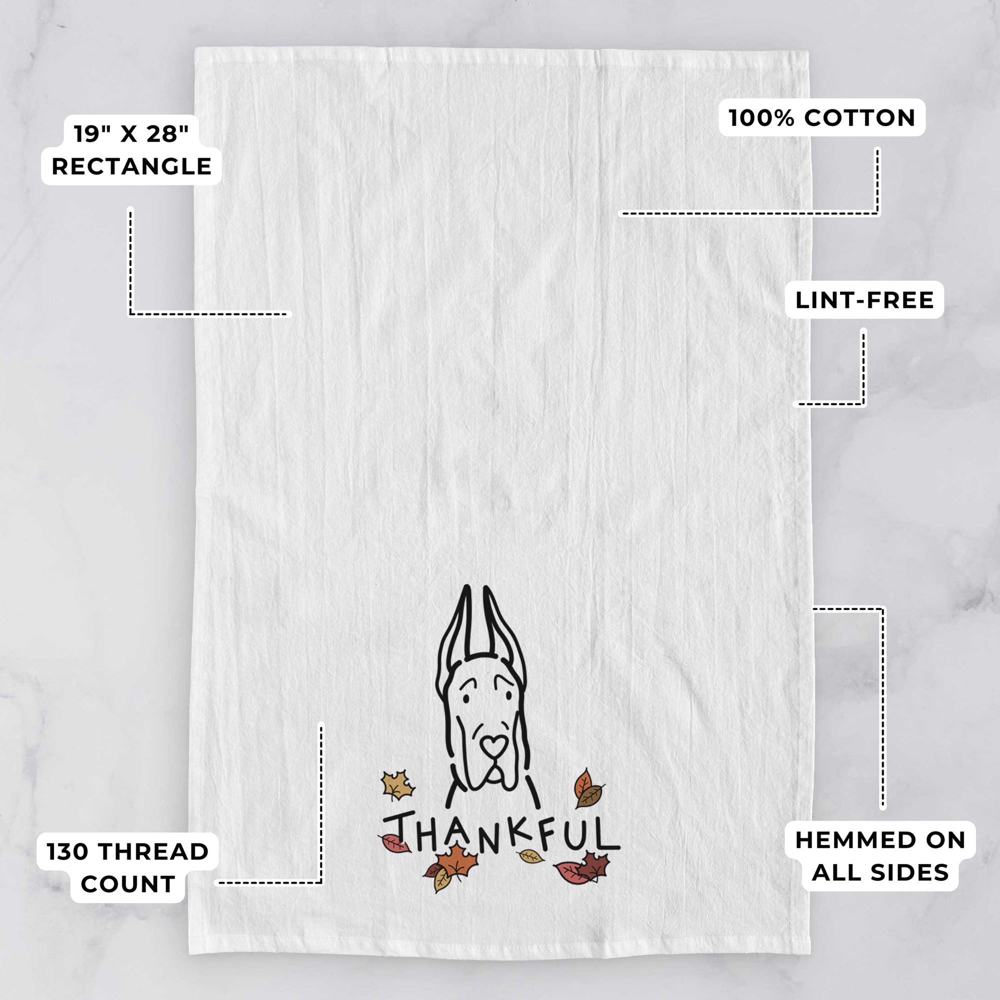 Thankful Great Dane with Cropped Ears - Tea Towel