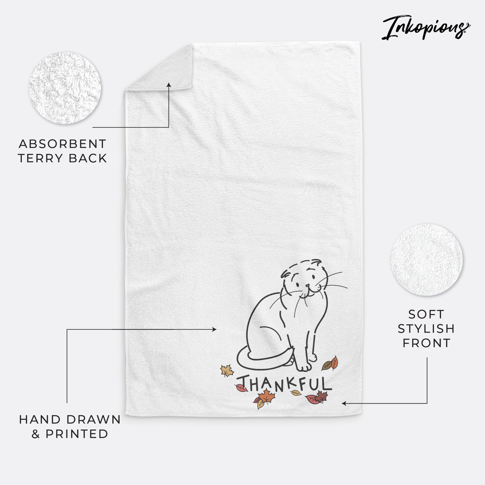 Thankful Scottish Fold Cat - Hank - Hand Towel