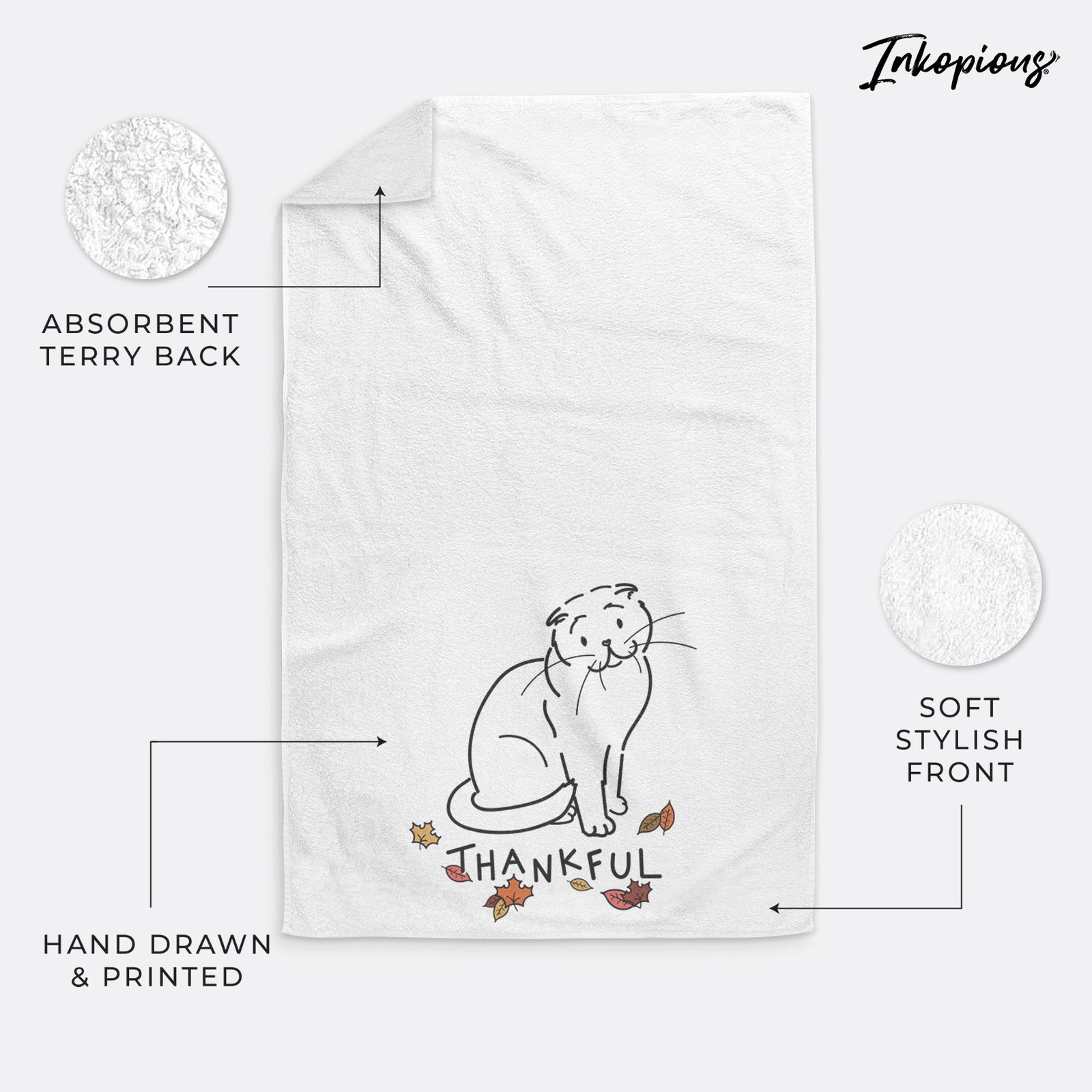 Thankful Scottish Fold Cat - Hank - Hand Towel