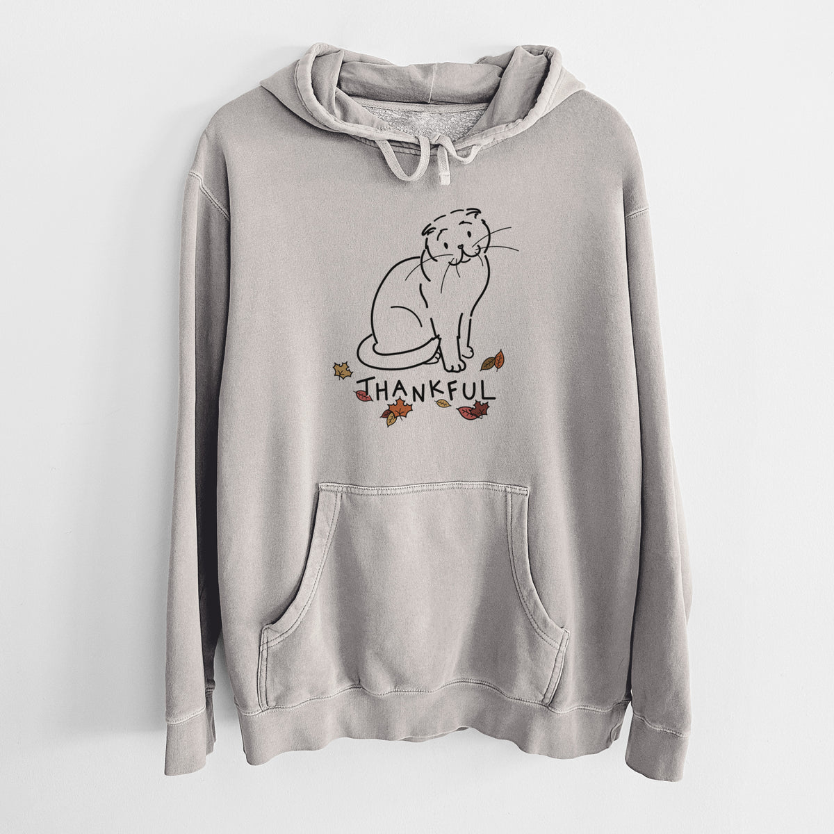 Thankful Scottish Fold Cat - Hank - Unisex Pigment Dyed Hoodie